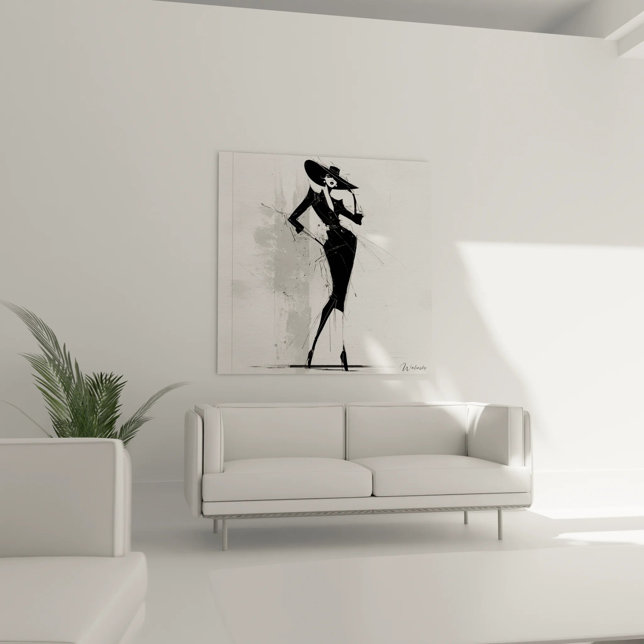 Détail tableau femme chapeau noir dessin artistique contemporain gros plan visage mystérieux