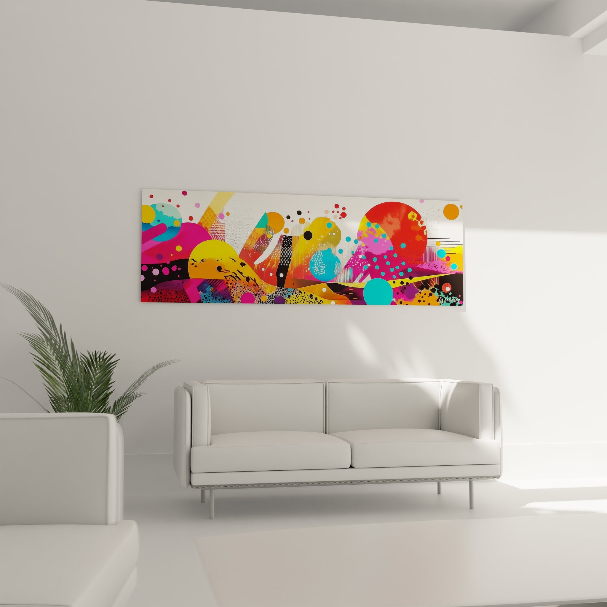 Gros plan détail tableau formes abstraites géométriques couleurs vives motifs cercles