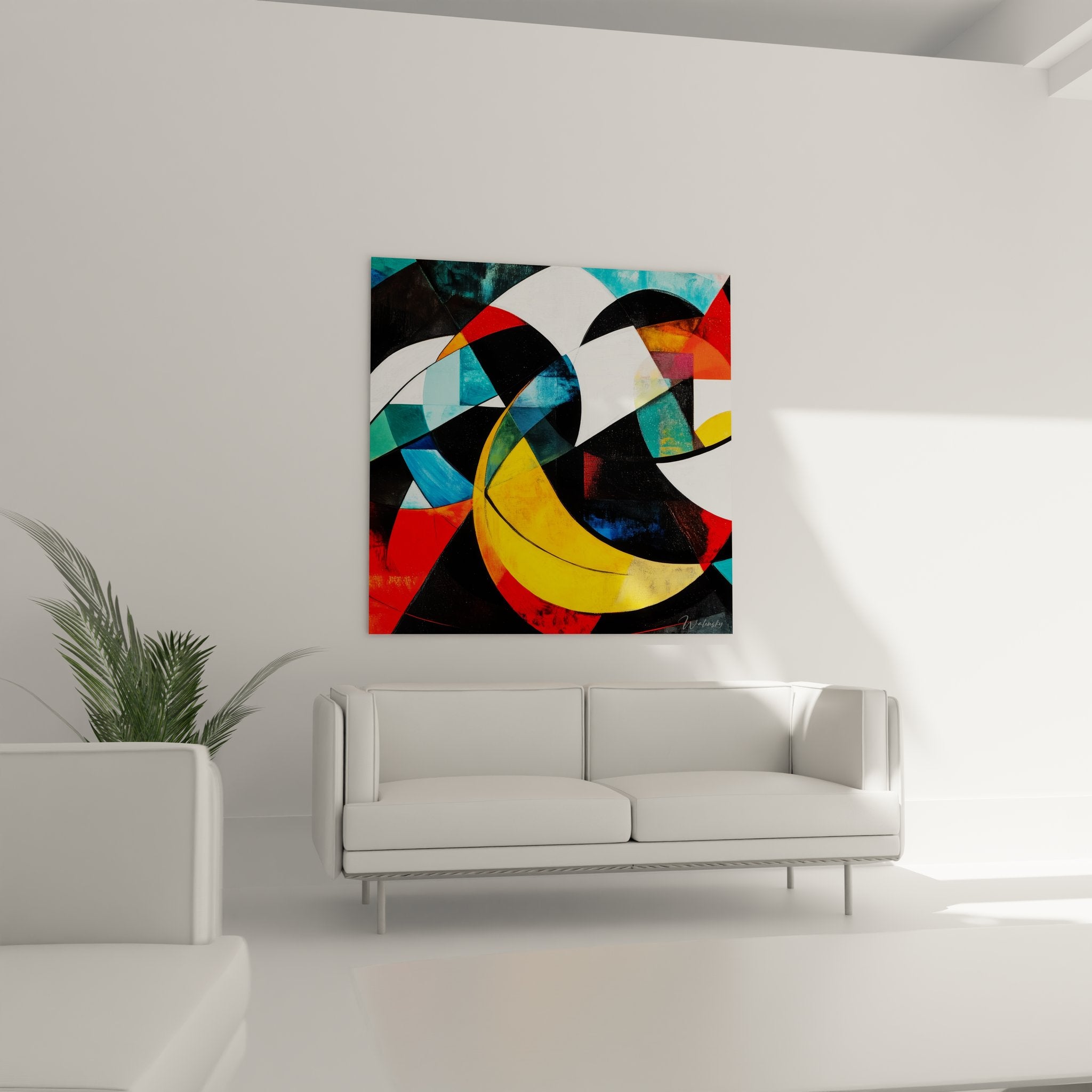 Gros plan sur les détails du tableau abstrait montrant les superpositions de cercles colorés et textures picturales