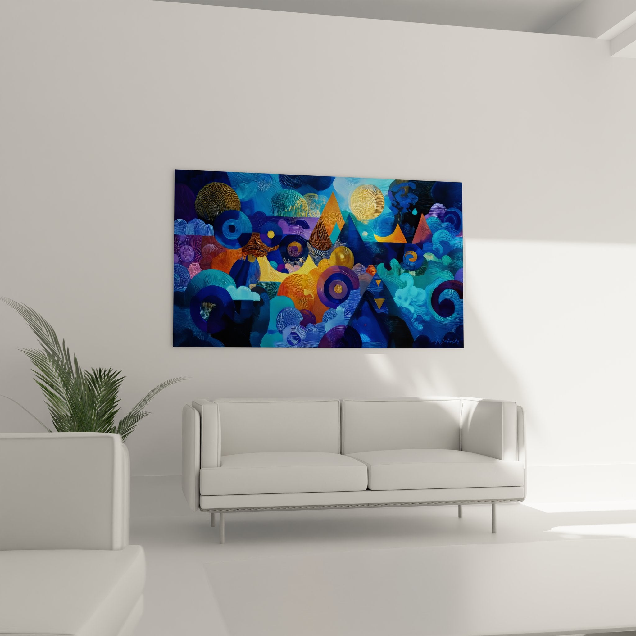 Détail gros plan tableau futurisme abstrait motifs géométriques textures organiques