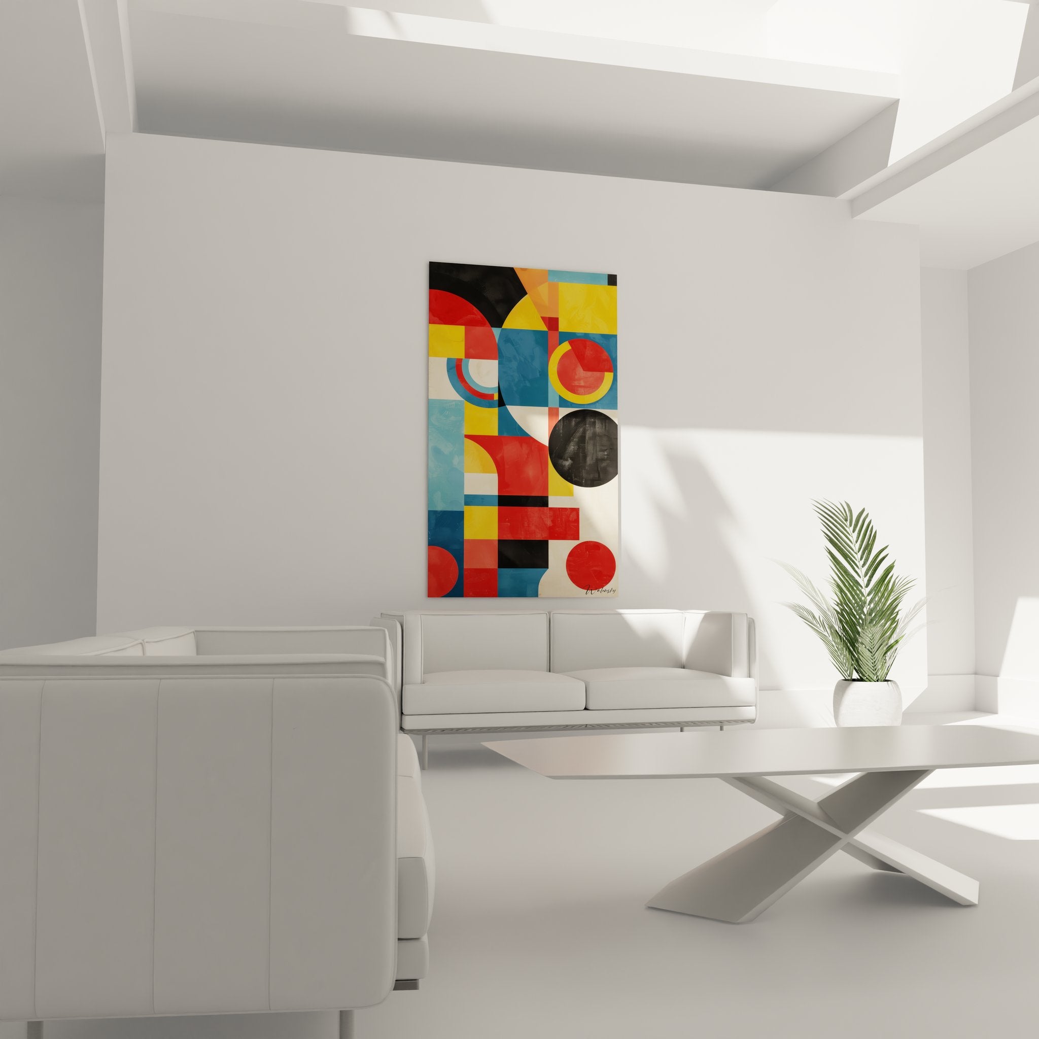 Détail gros plan tableau géométrique abstrait formes colorées peinture moderne art décoratif