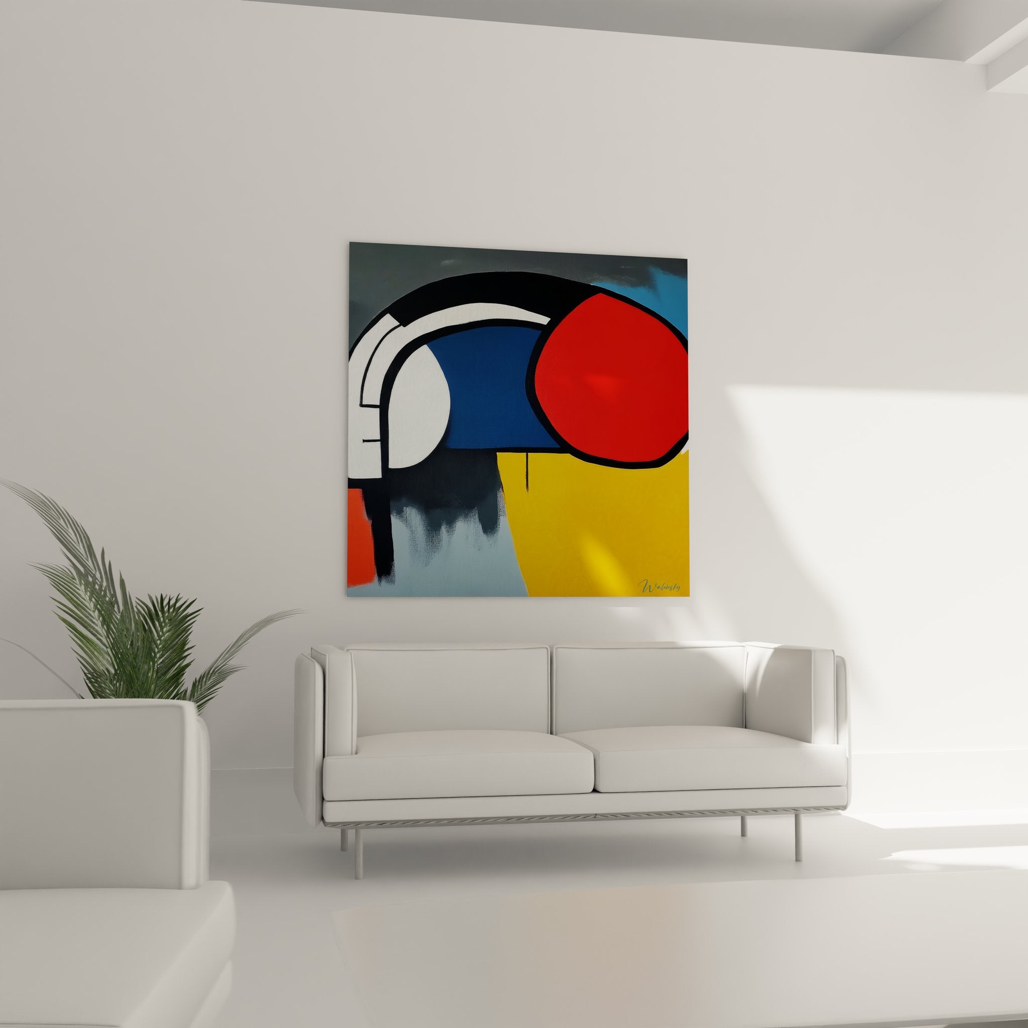 Détail gros plan tableau abstrait géométrique textures couleurs vives art mural moderne