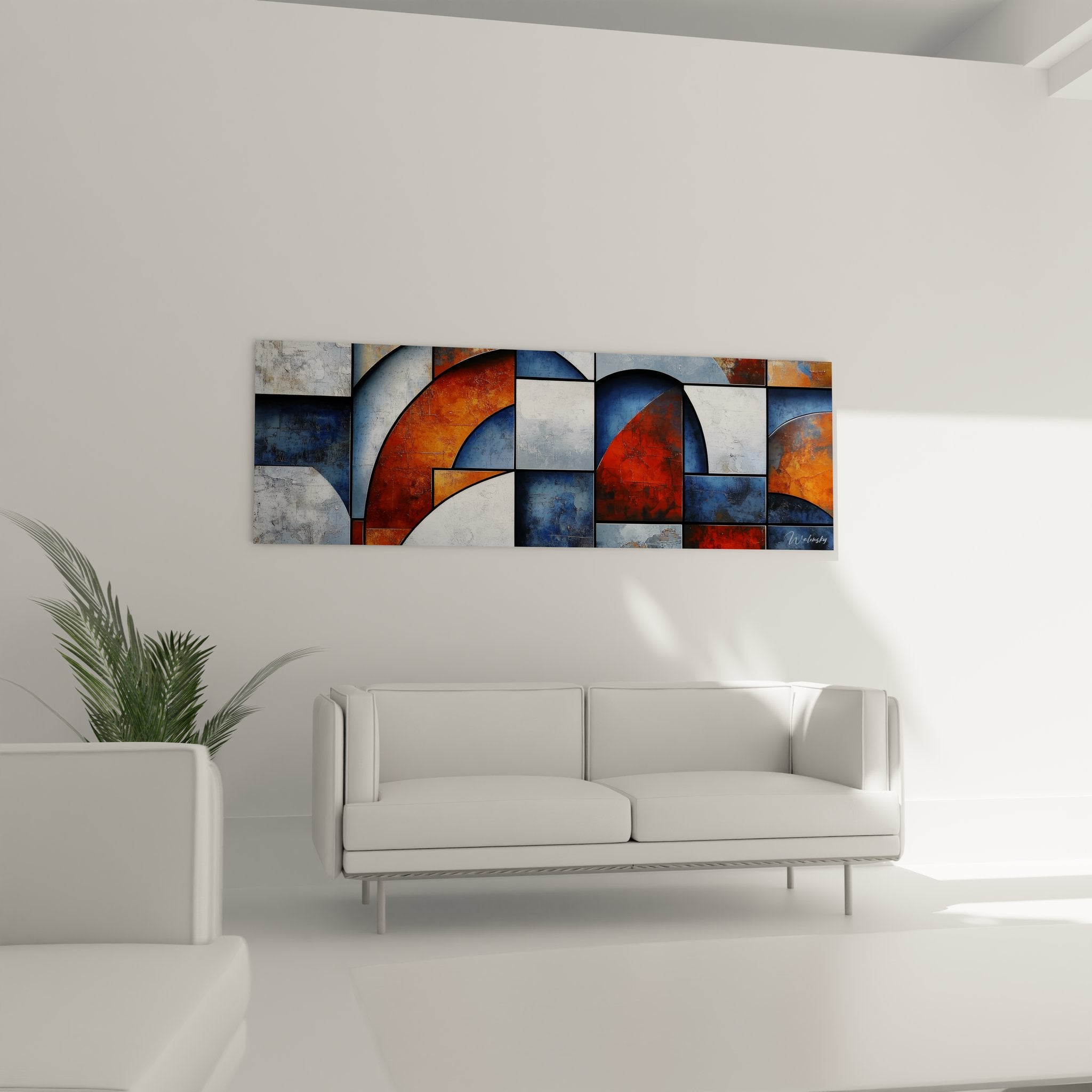 Détail rapproché tableau géométrique abstrait montrant textures et formes circulaires