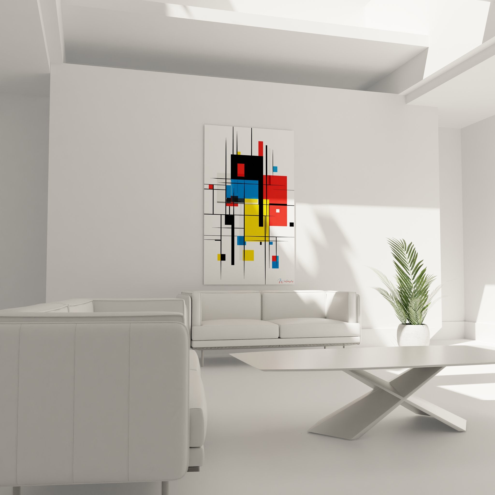 Détail gros plan tableau géométrique abstrait formes colorées lignes noires