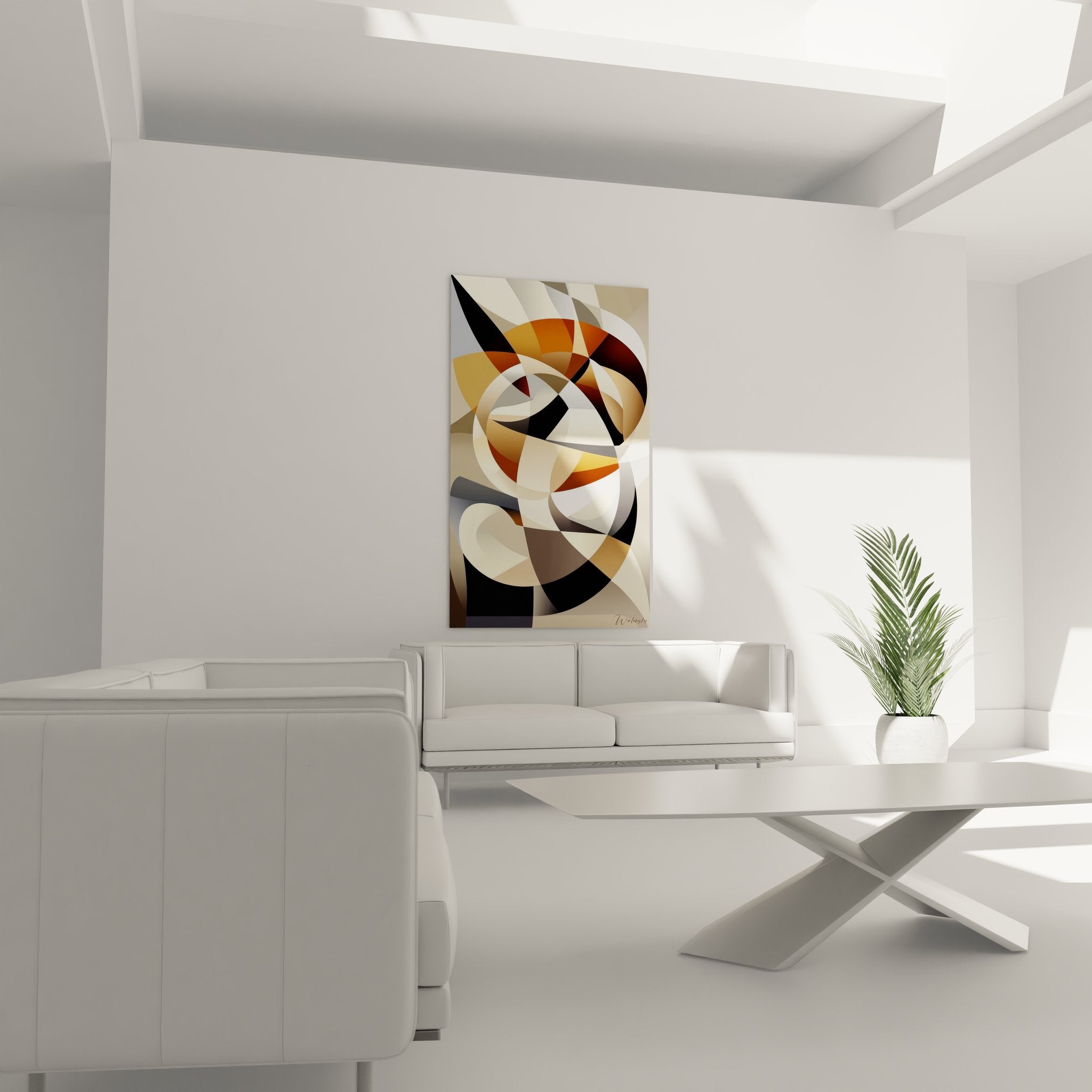 Gros plan détail tableau géométrique abstrait cercles entrelacés couleurs chaudes froides