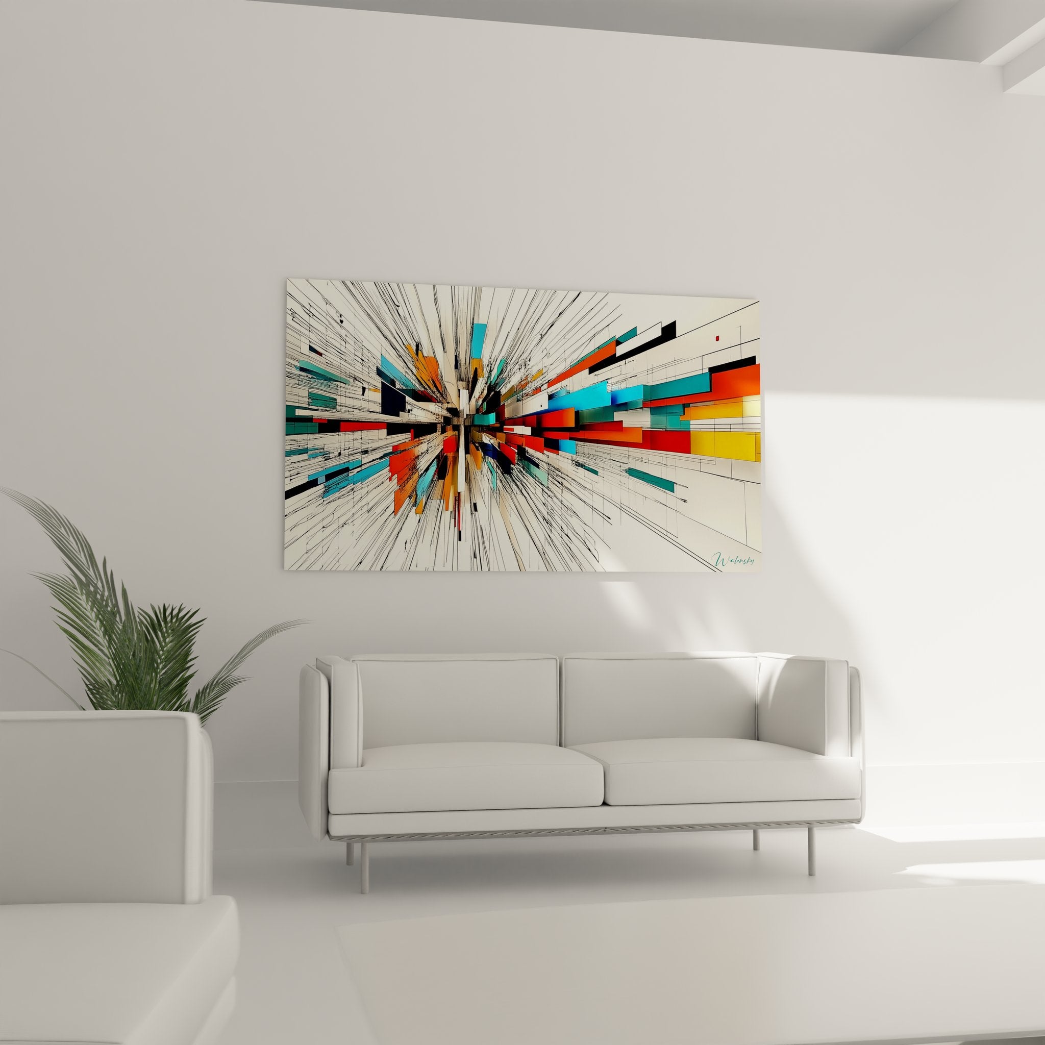 Détail gros plan tableau constructivisme fragments géométriques couleurs vives composition éclatée