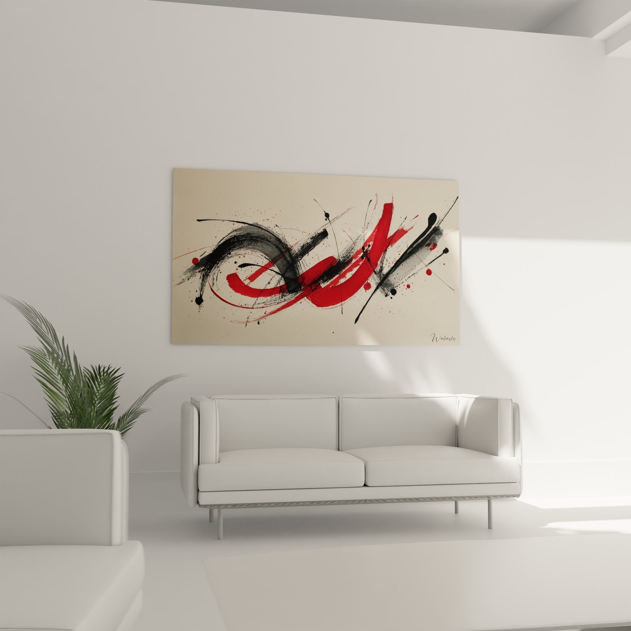 Détail gros plan tableau gestuel abstrait rouge noir texture pinceau art contemporain Welensky