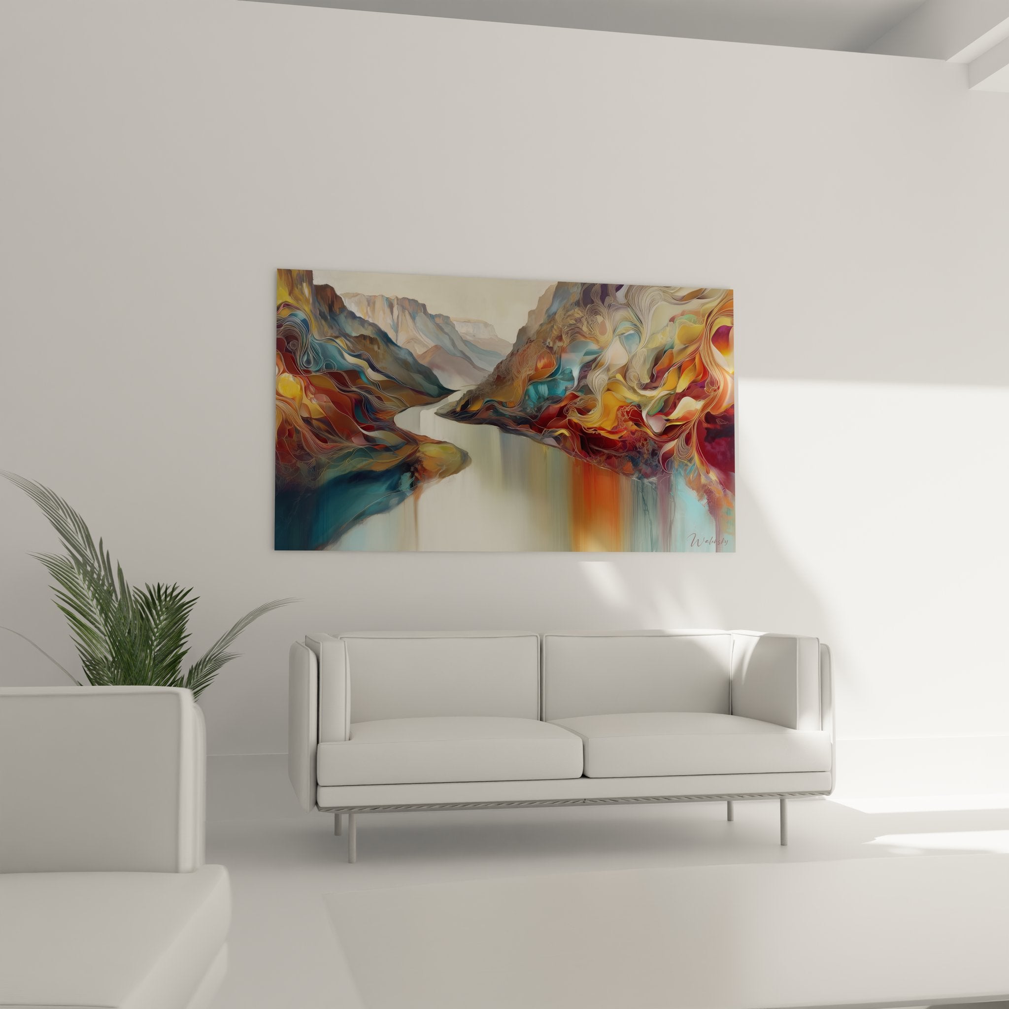 Détail rapproché du tableau gorges abstraites montrant textures colorées et dégradés