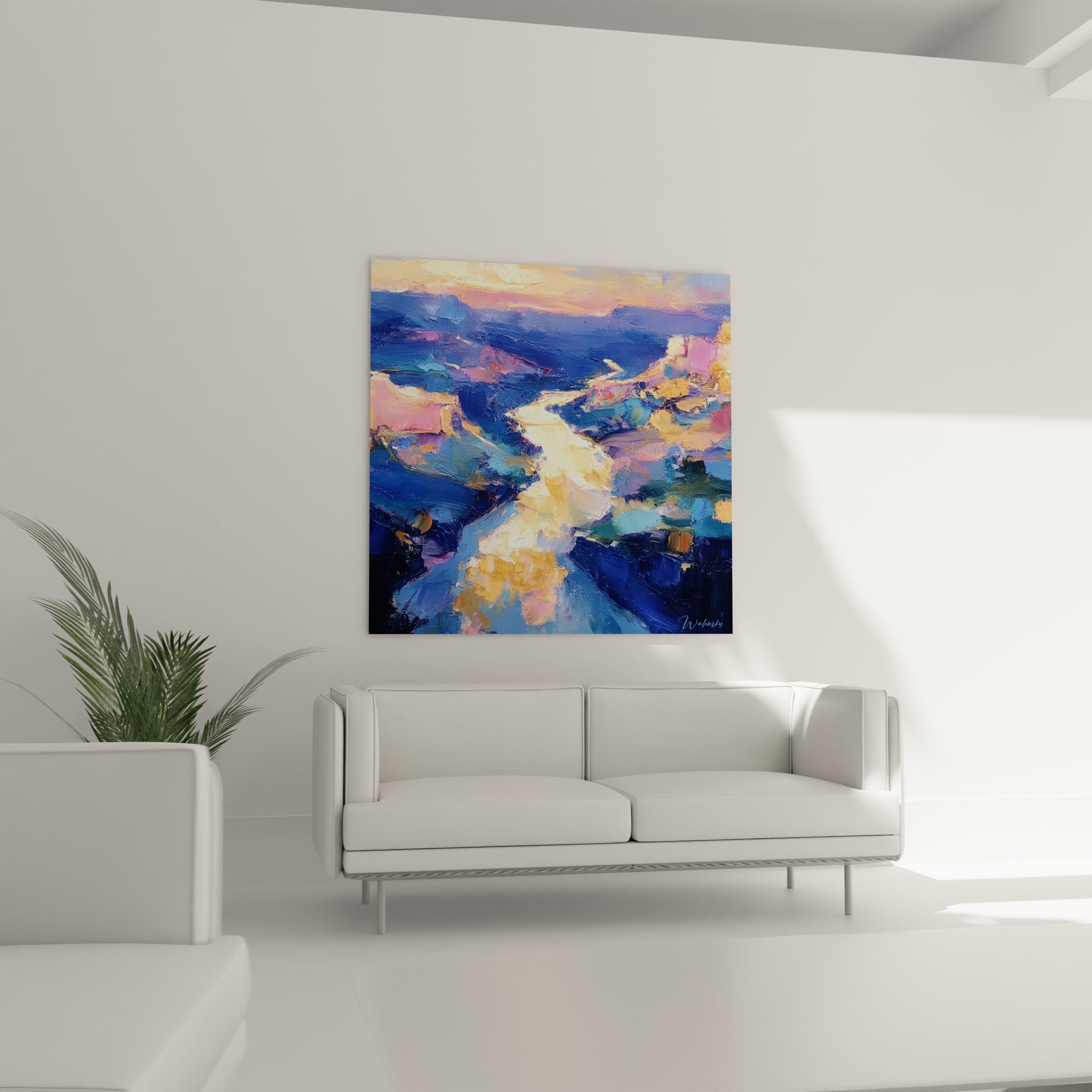 Détail tableau Grand Canyon technique pinceau couleurs gorges rocheuses art impressionniste