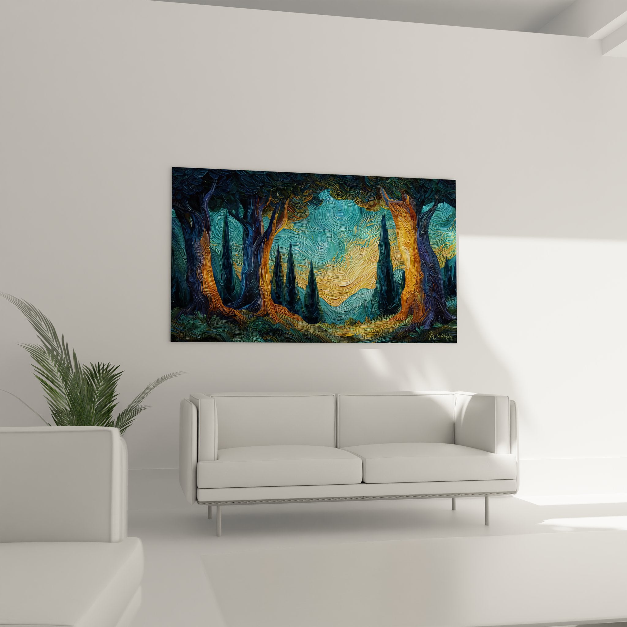 Détail gros plan tableau impressionniste montrant technique pinceau tourbillonnant et couleurs vives