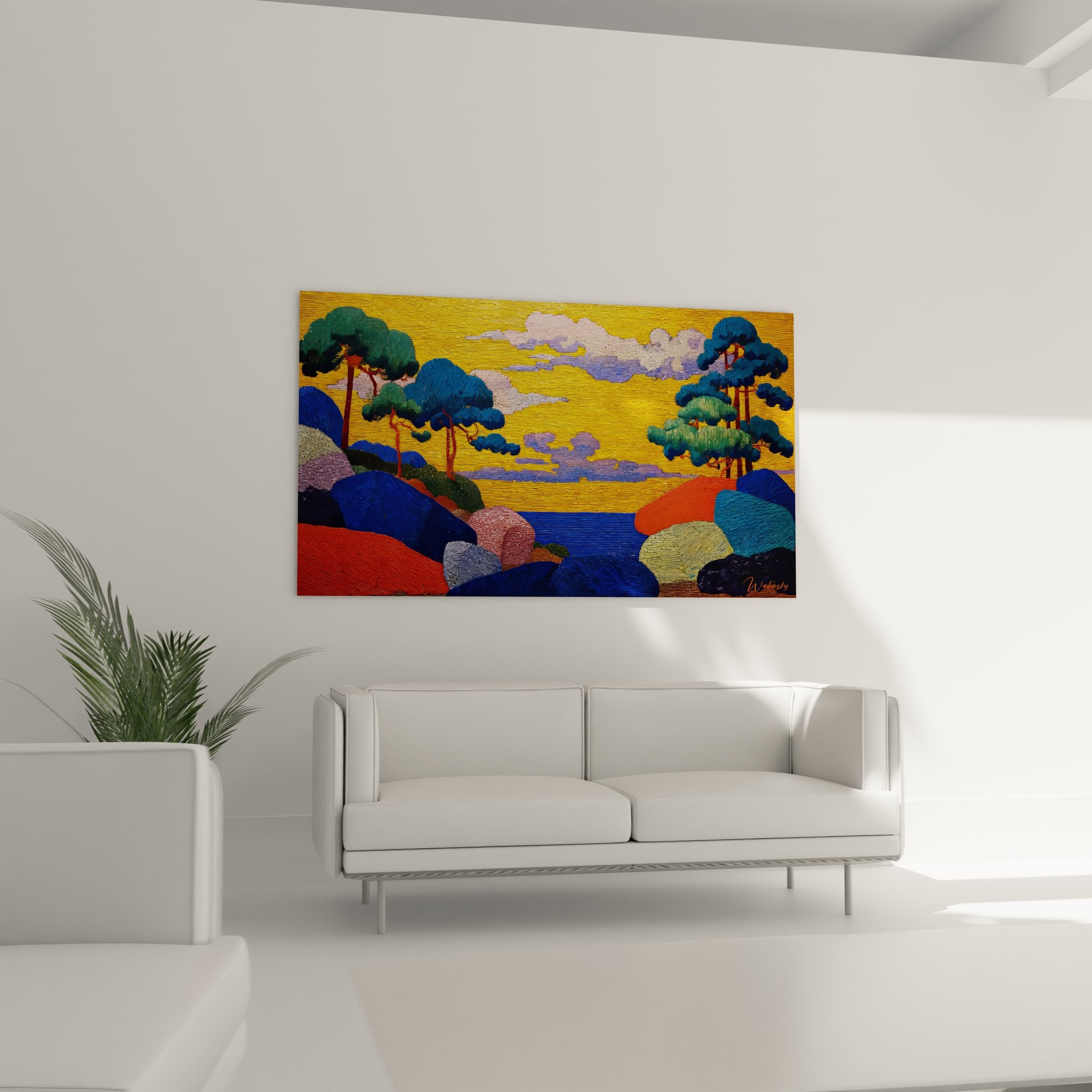 Détail du tableau japonisant montrant la technique de hachures et les couleurs vives contrastées