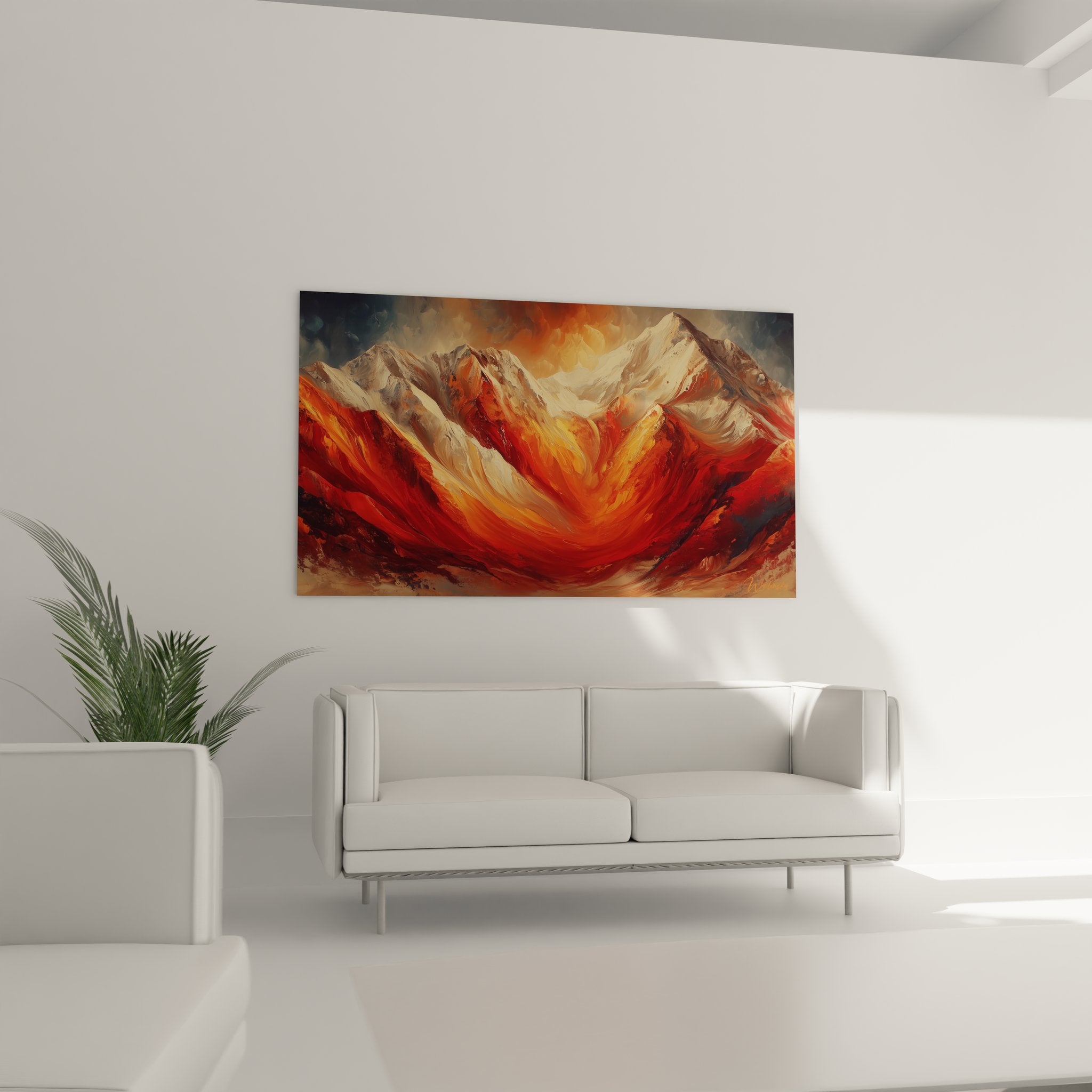 Détail gros plan tableau montagne textures rocheuses neige et couleurs ciel dramatique