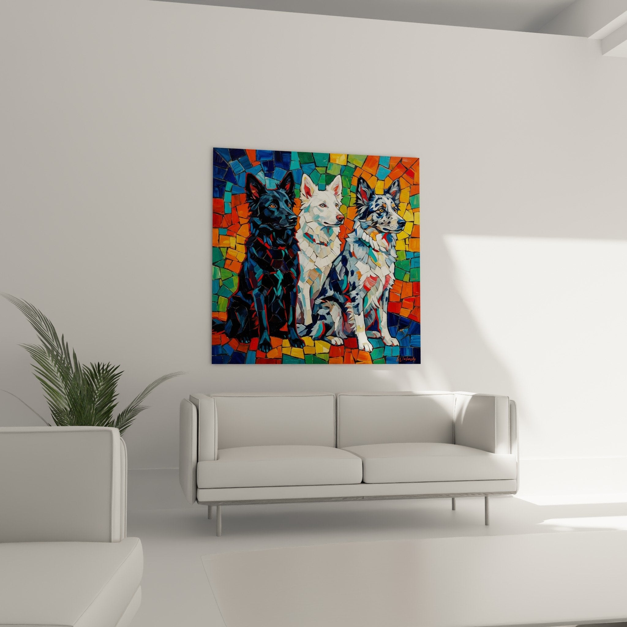 Detail rapproche tableau Mudis technique mosaique fragments colores orange turquoise textures Edition Mudi