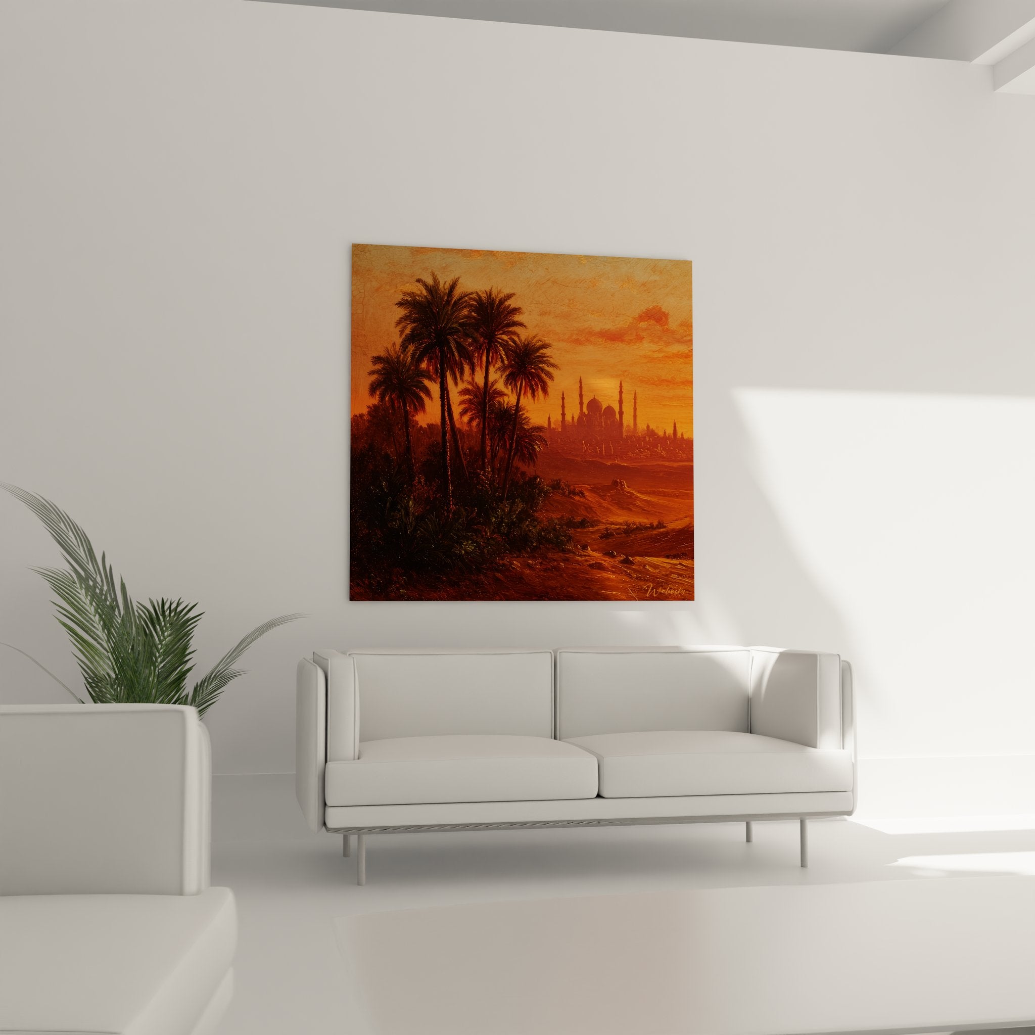 Détail tableau palmiers désert oasis orientale peinture murale style orientaliste