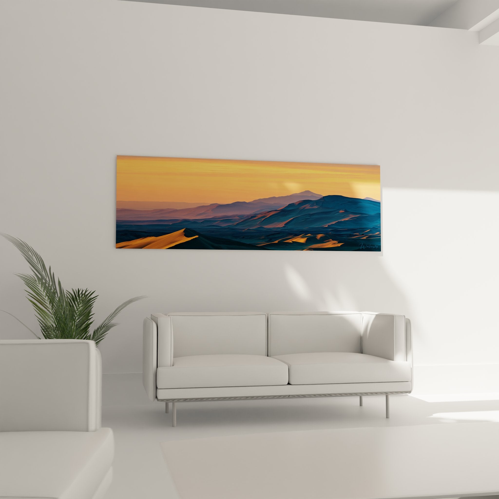 Détail tableau paysage désertique relief montagne texture couleurs chaudes