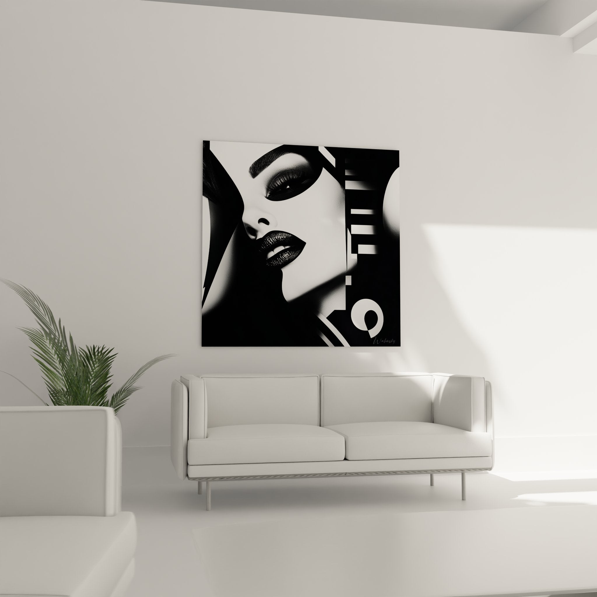 Détail tableau portrait femme maquillage dramatique noir blanc art photographique haute couture