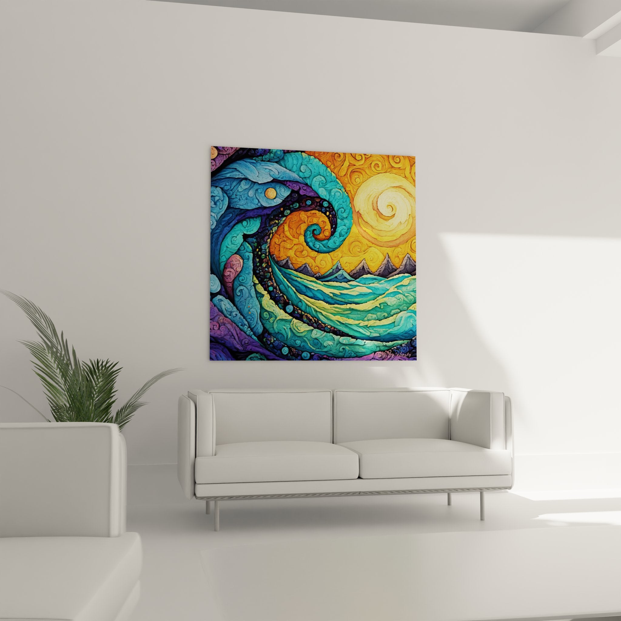 Détail gros plan tableau spirale abstrait - motifs tourbillonnants vague cosmique colorée