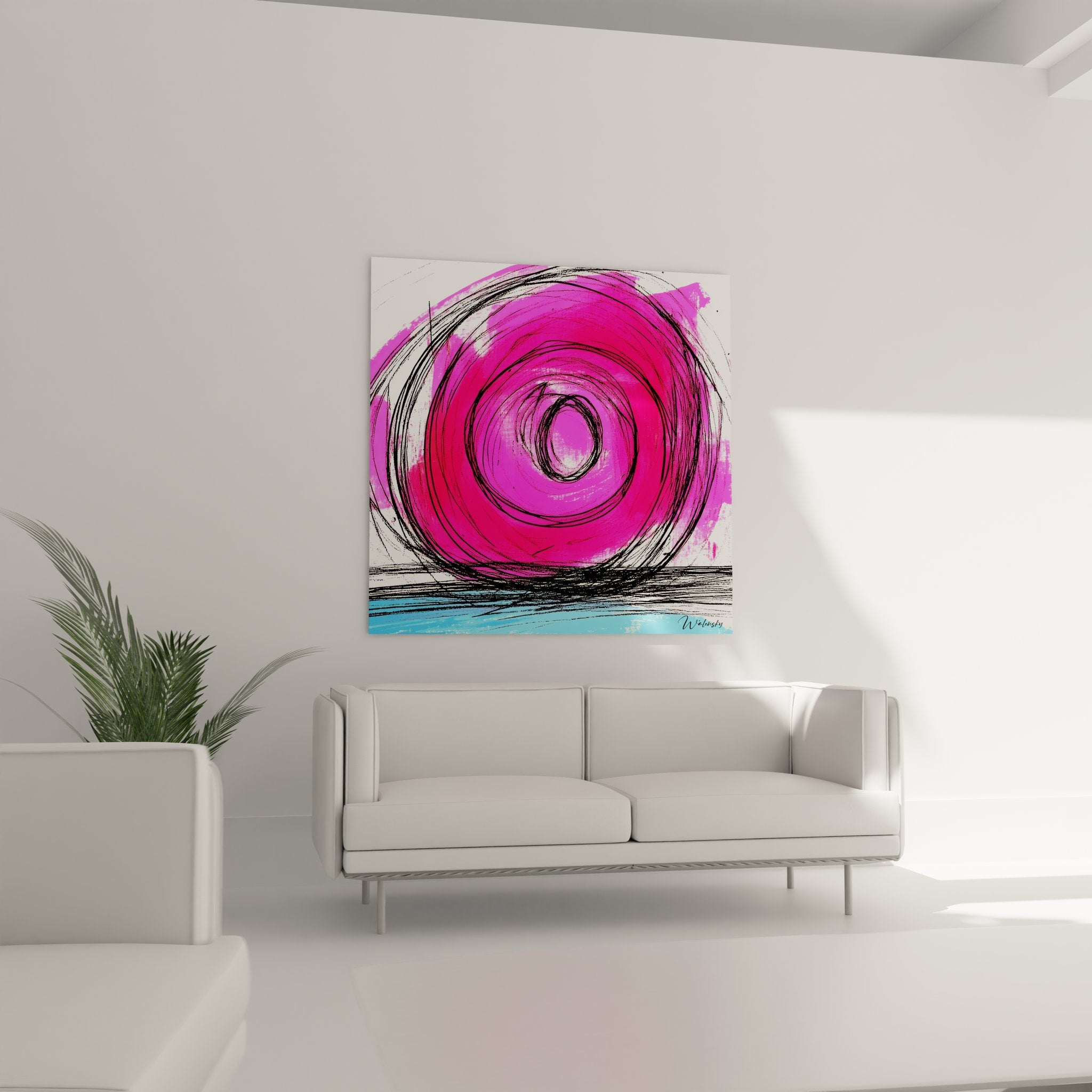 Détail gros plan tableau spirale cyclone - traits expressifs dessin rose moderne