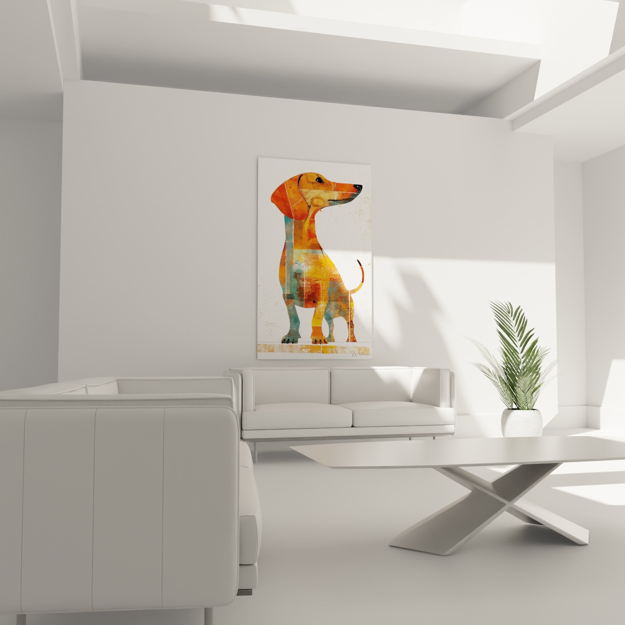 detail kunstvolles dachshund gemälde texturen orange kupfer türkis mosaik effekt