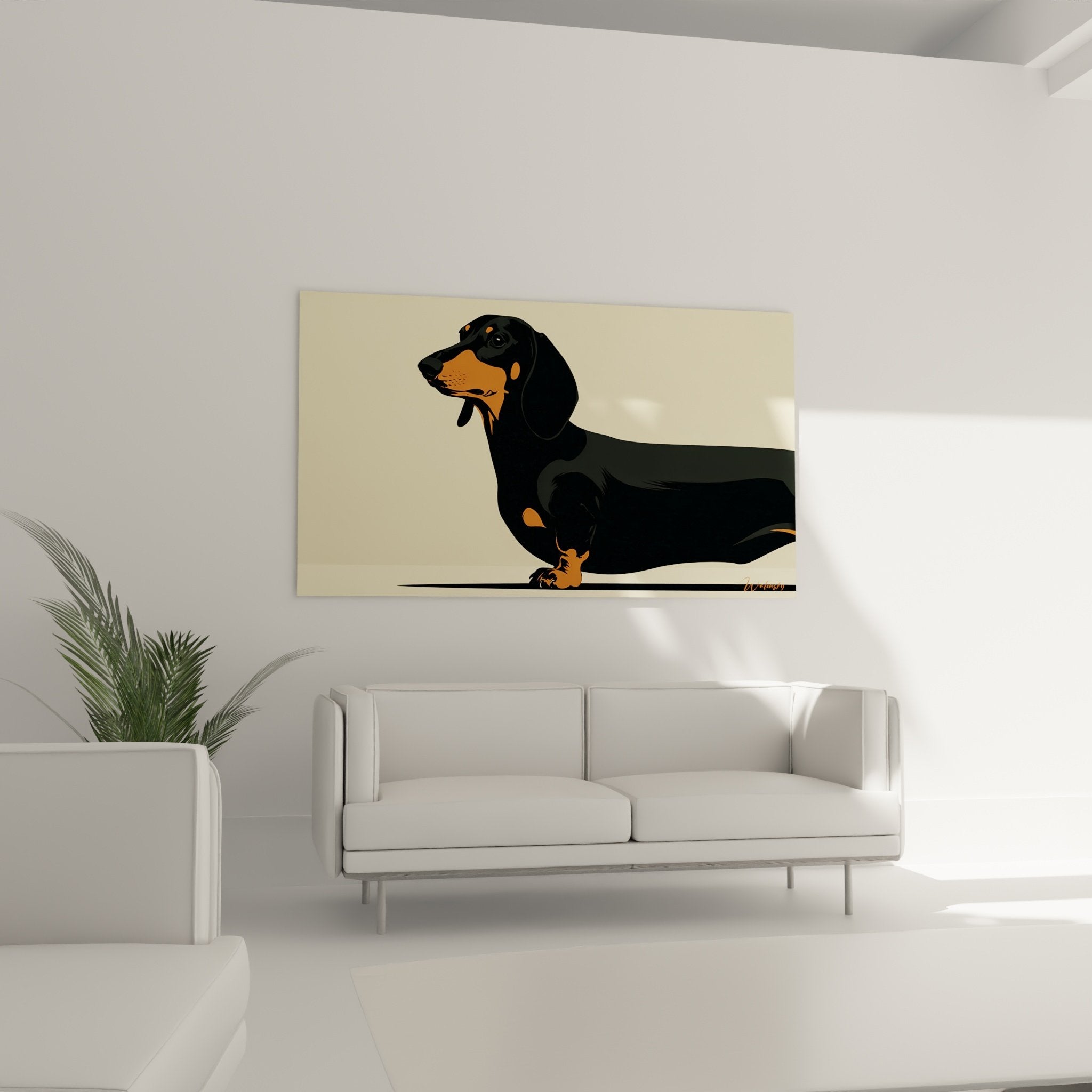 Détail du tableau teckel montrant les nuances roux orangé du museau contrastant avec le pelage noir profond