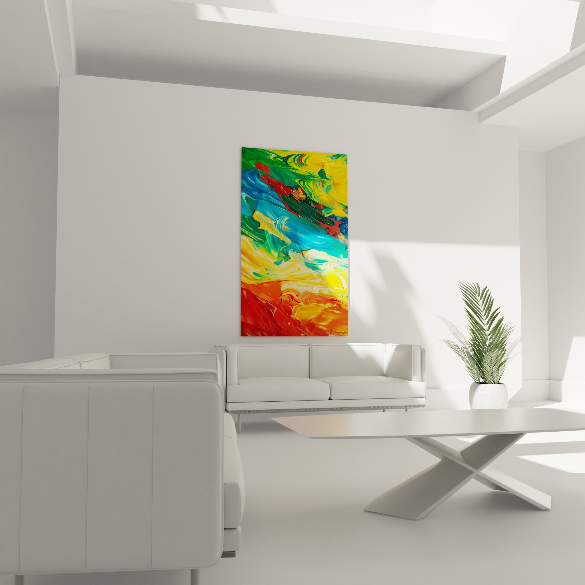 Détail gros plan tableau abstrait multicolore texture fluide peinture moderne