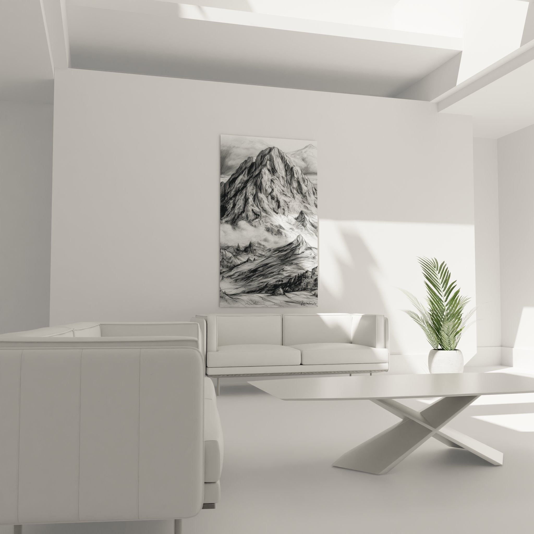 Détail tableau volcan noir et blanc - Texture artistique montagne volcanique - Art mural géologique