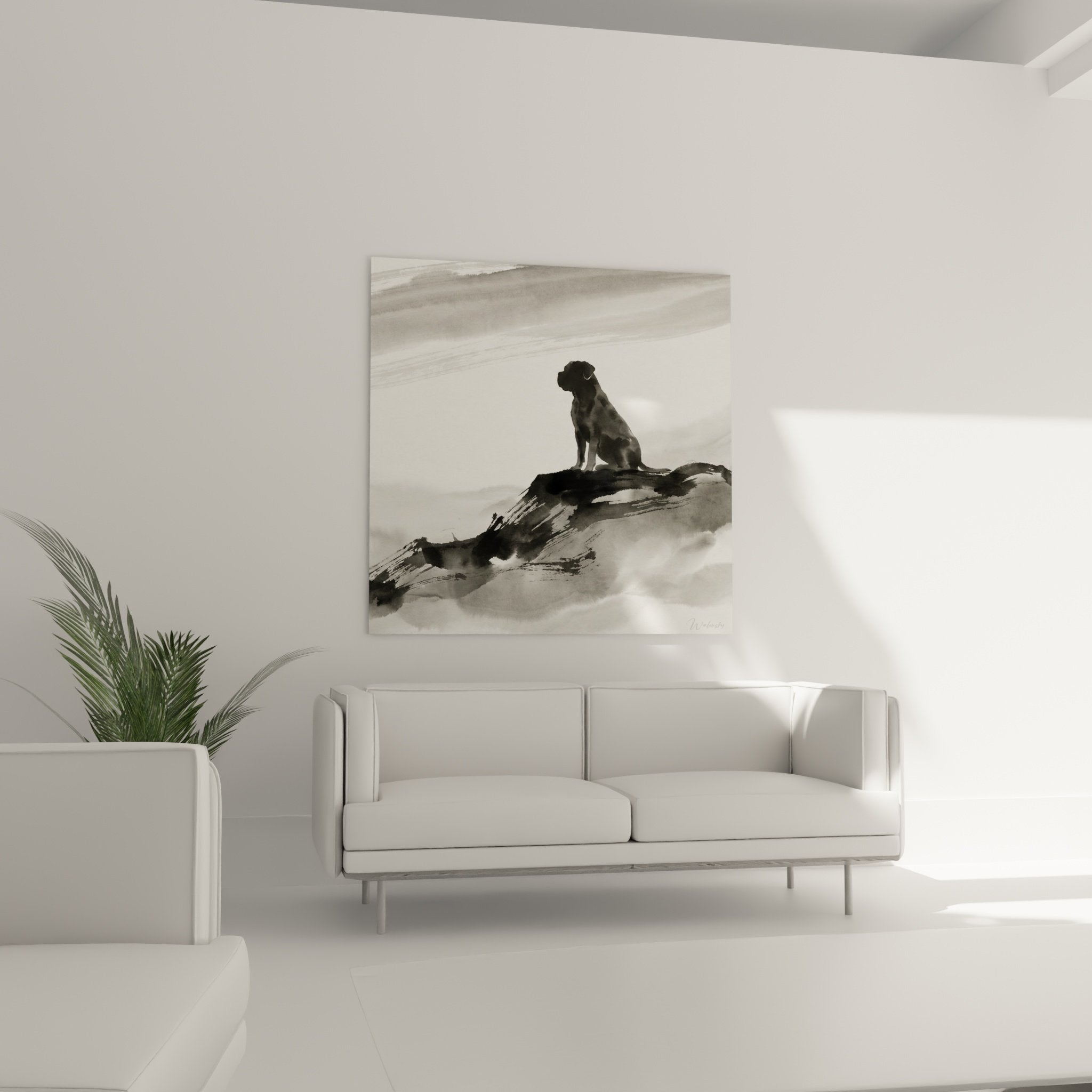 Détail technique encre de Chine du Bullmastiff, lavis fluides et dégradés de gris artistiques