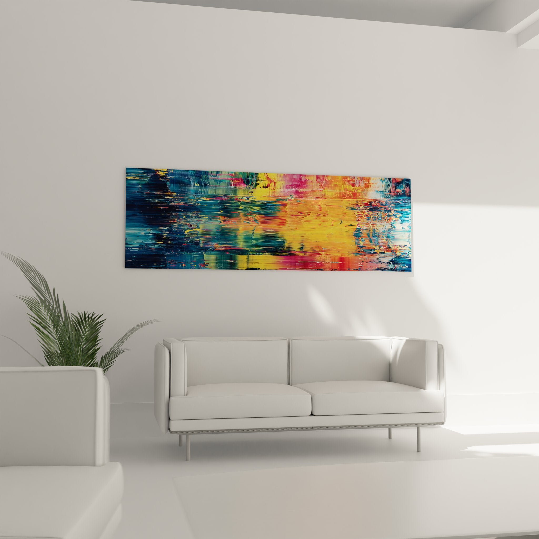 Détail technique raclé tableau abstrait reflets colorés texture peinture moderne