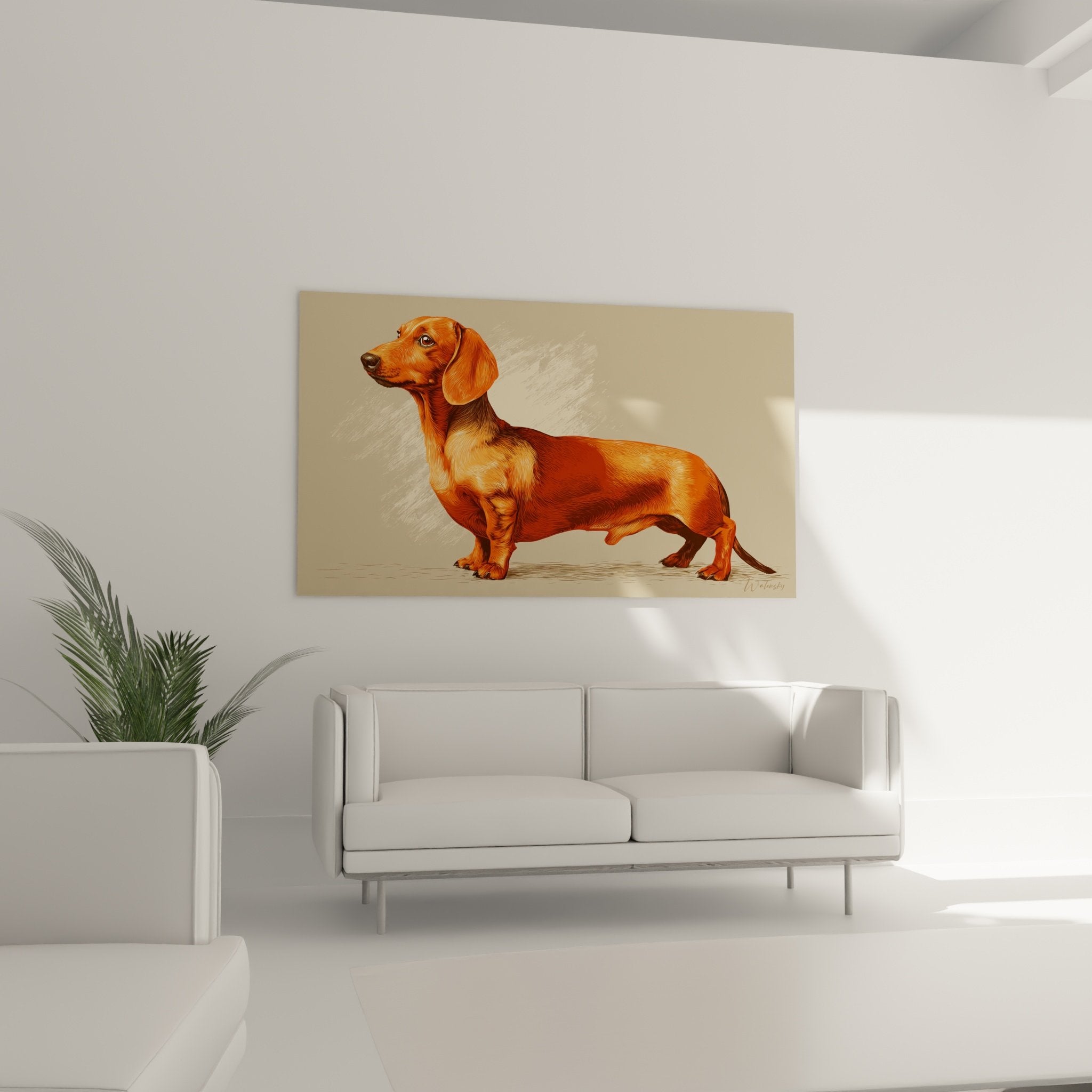 Detail portrait teckel roux pelage soyeux nuances cuivrees expression noble regard profond artistic