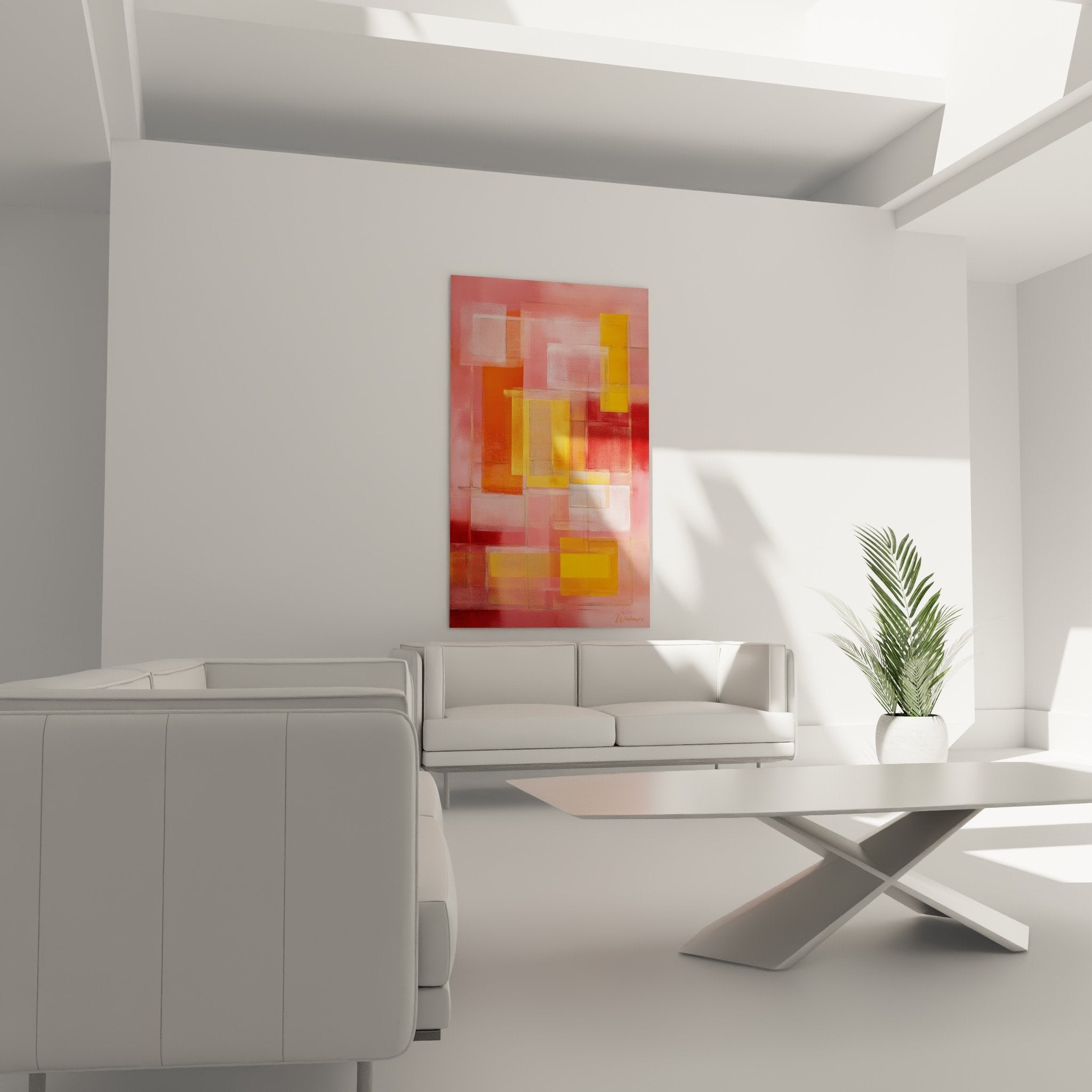 Modern watercolor texture detail overlapping rectangles orange pink transparency artistic