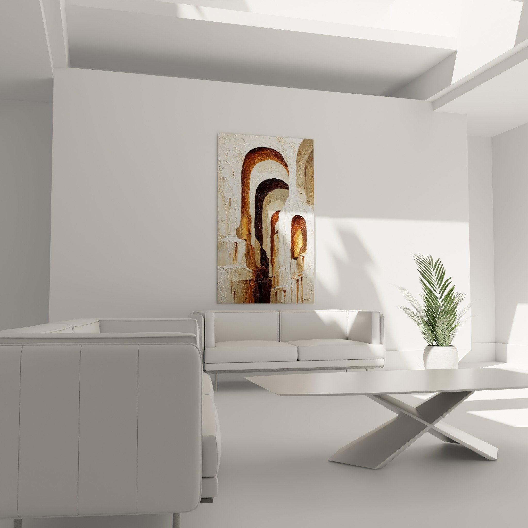Detailansicht Textur Impasto-Malerei Arkaden ockerbeige architektonische Reliefs Feng Shui
