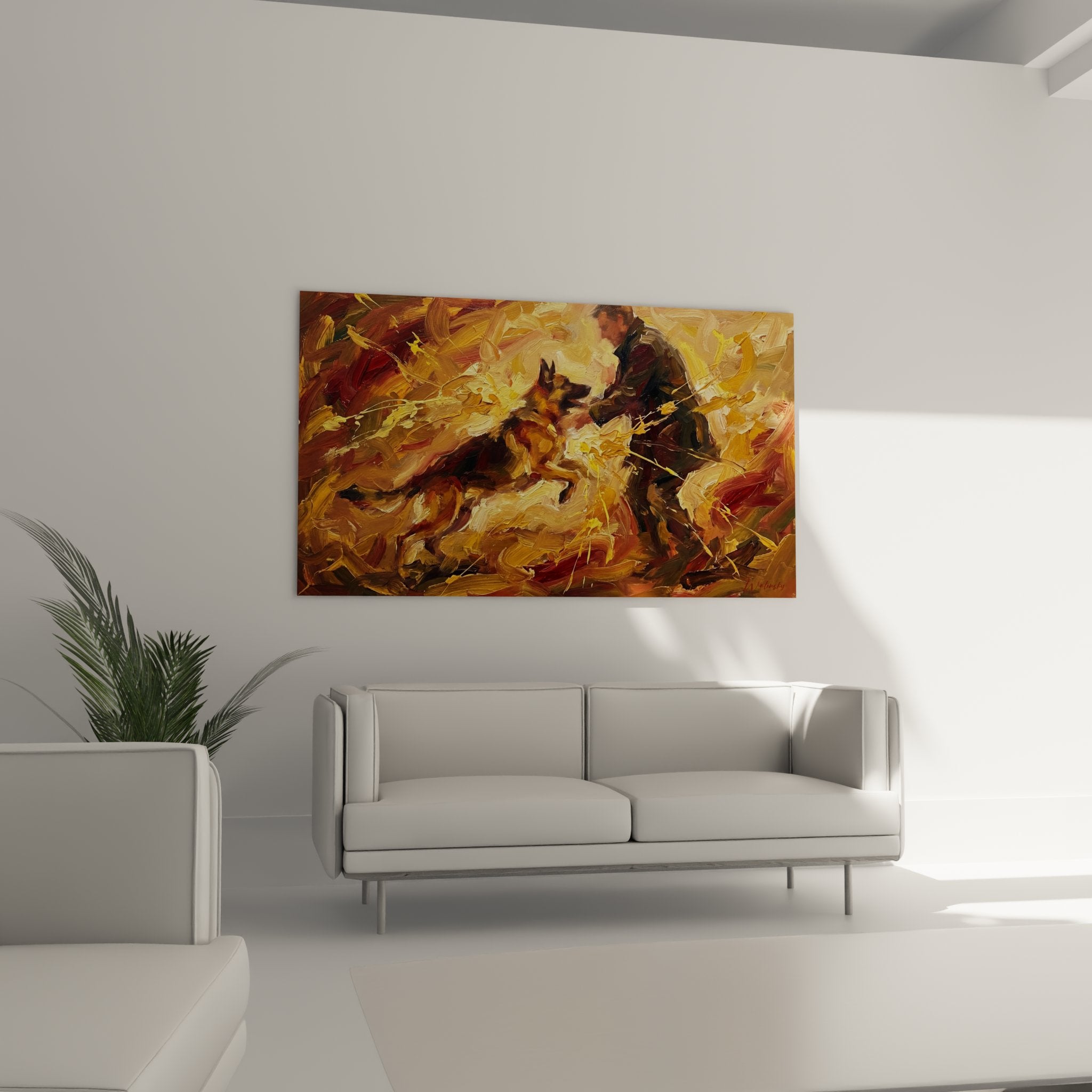 dettaglio pennello dipinto pastore tedesco texture pittura toni ocra rame