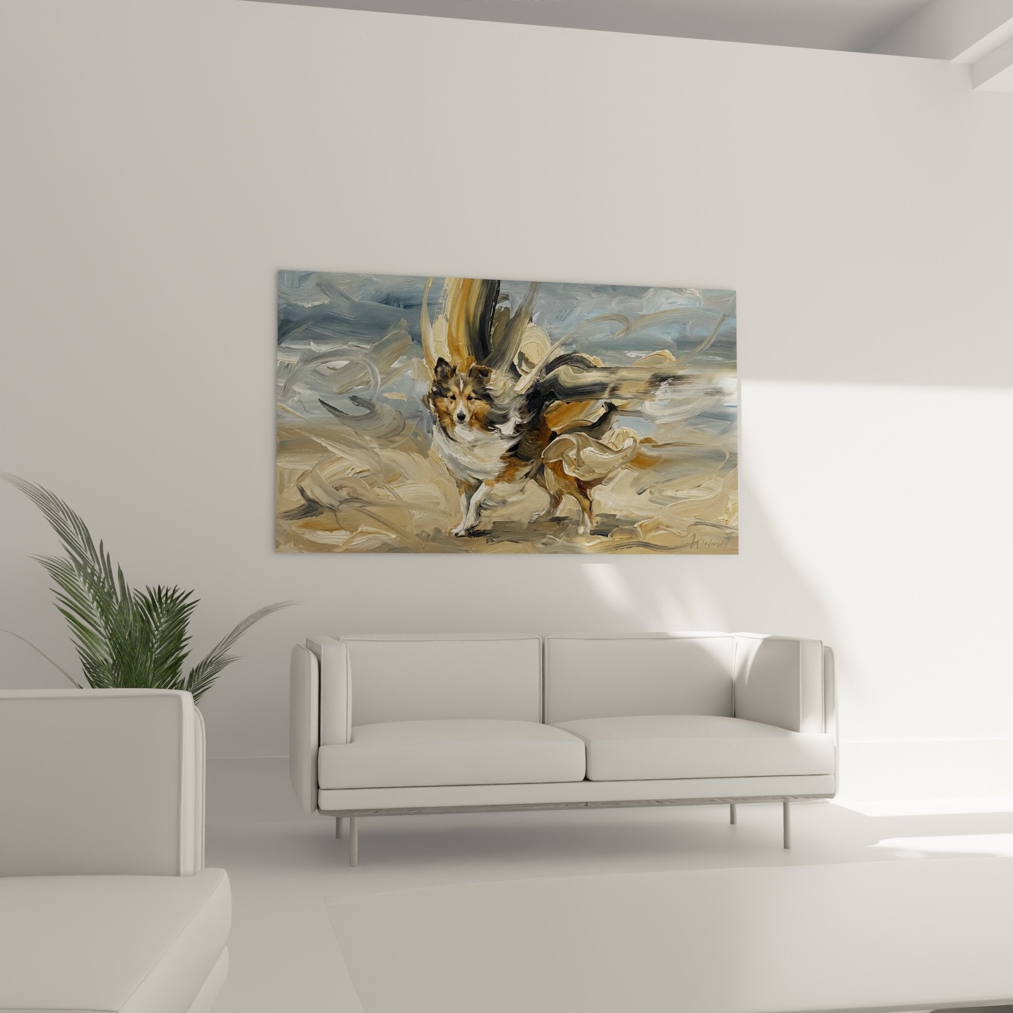 Détail peinture Berger des Shetland technique alla prima, empâtements et textures expressives visibles