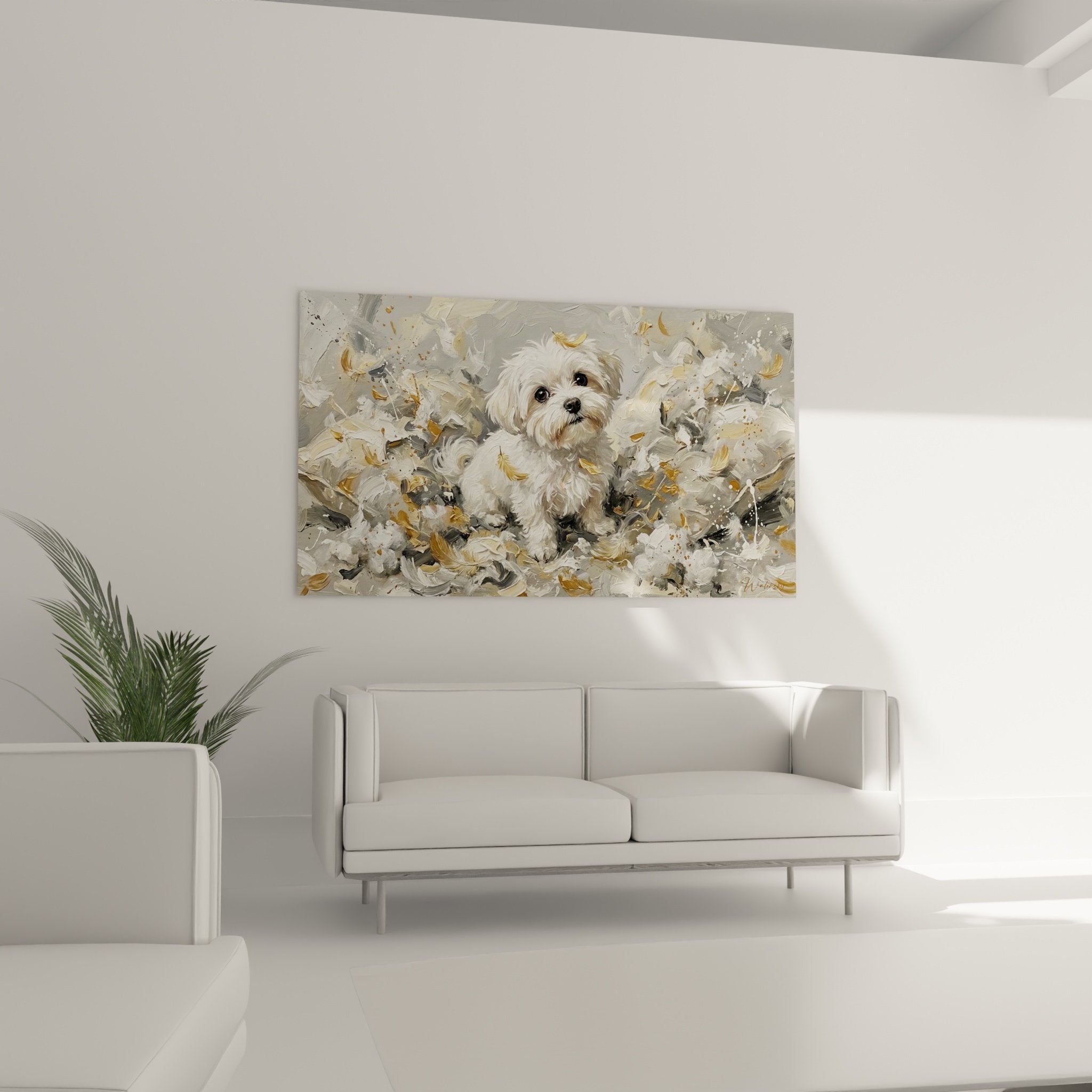 detail pinceau bichon maltais blanc texture peinture eclaboussures artistiques