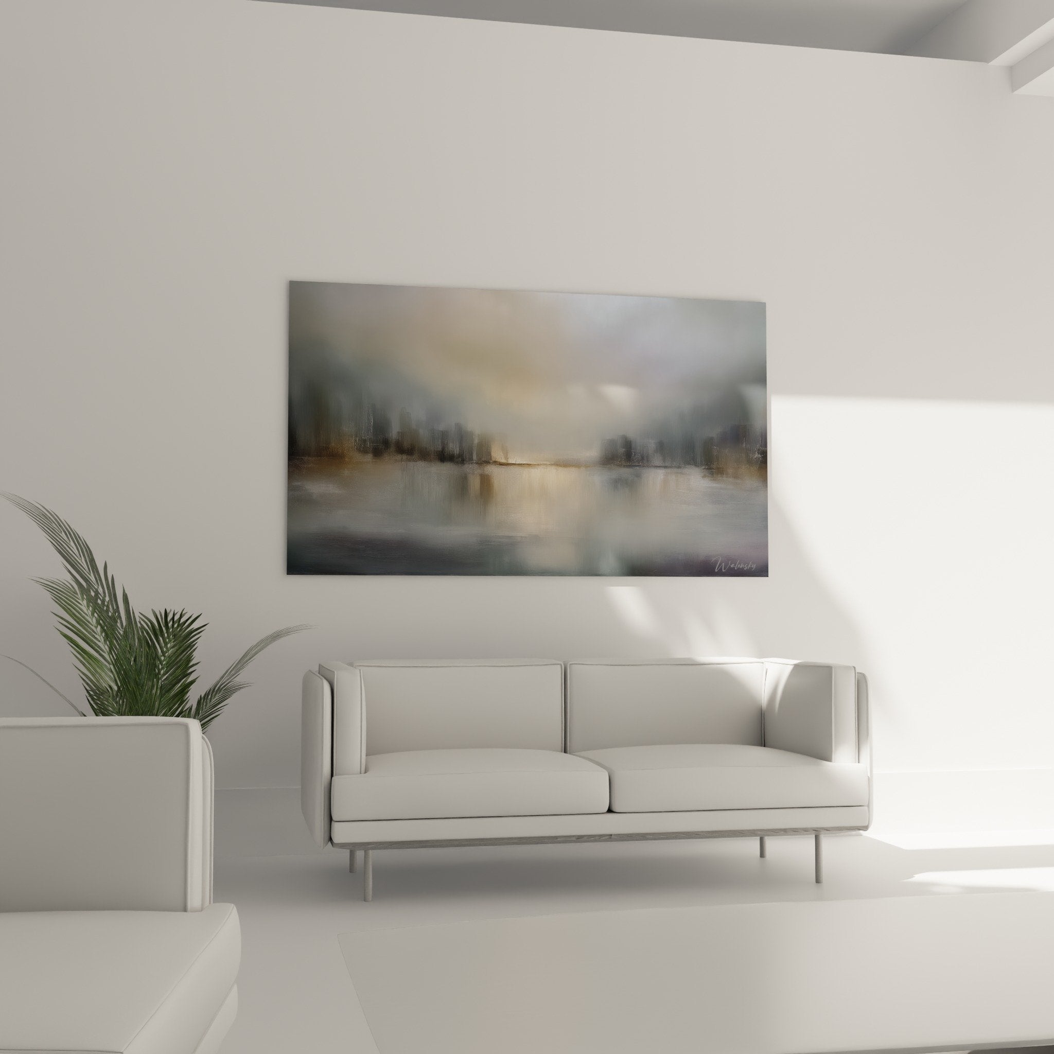 abstract painting texture detail metallic mist effects soft color transitions golden light feng shui