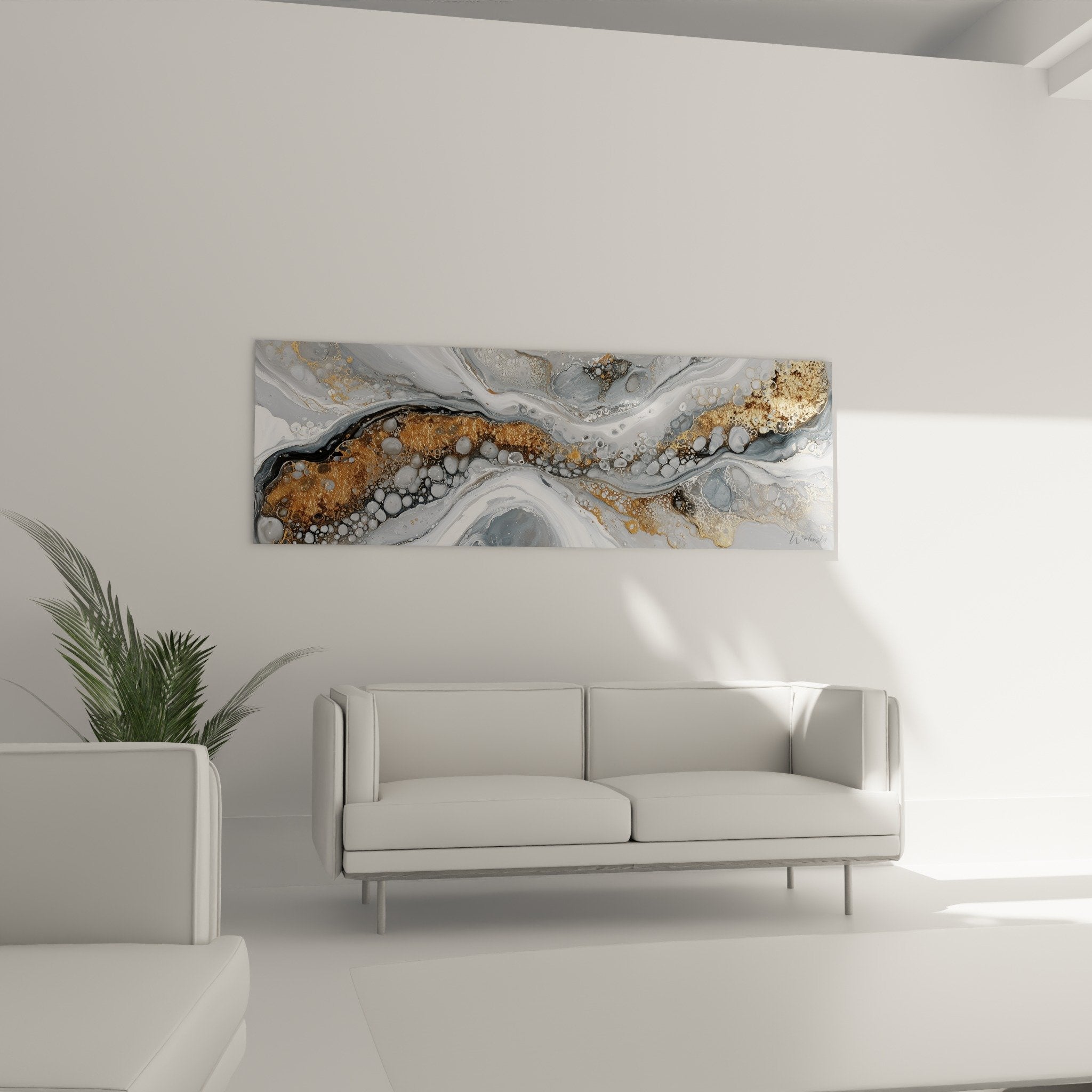 textured detail metallic drips silver bubbles abstract feng shui wall art