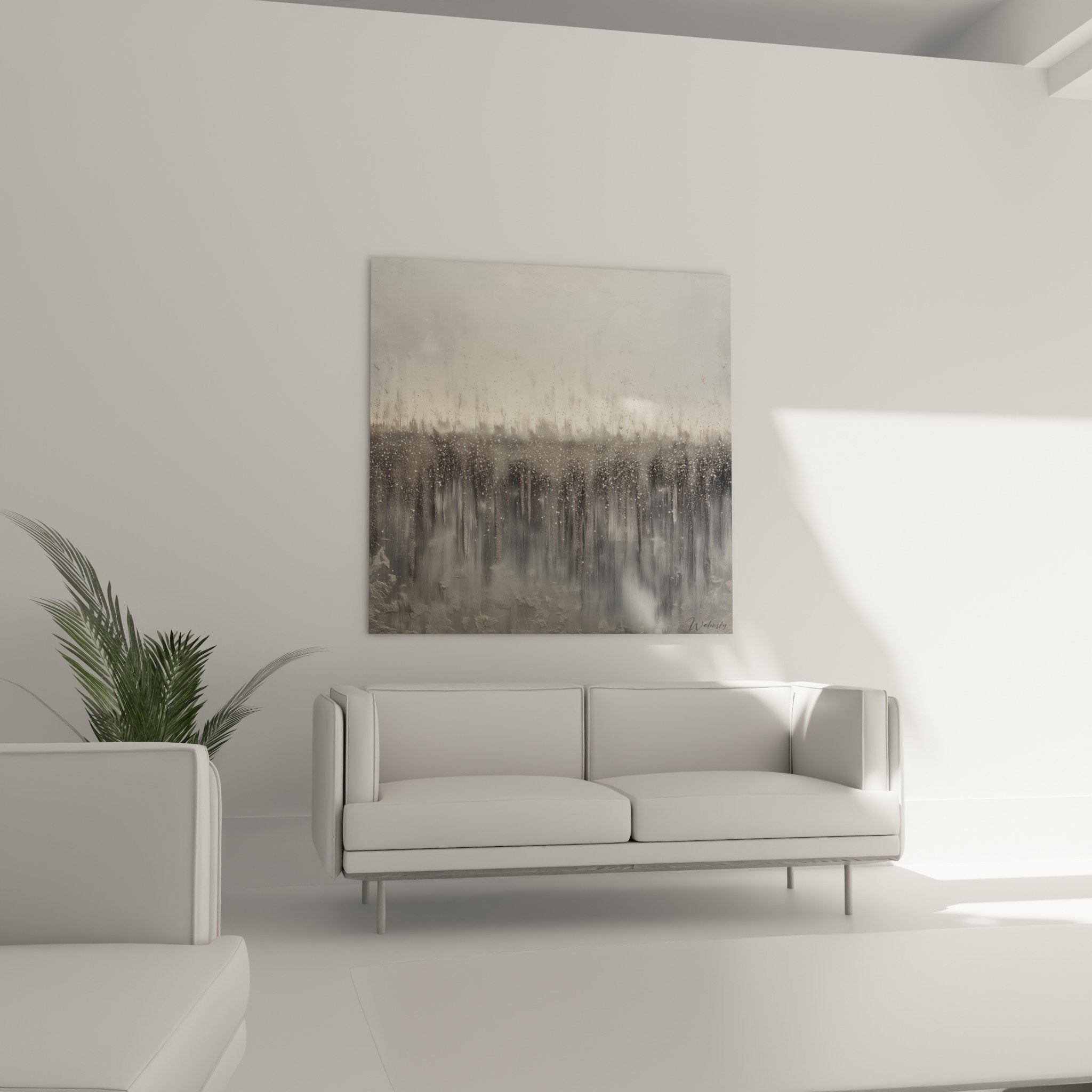 Detail texture tableau abstrait gris avec gouttelettes dorees effet ruissellement feng shui metal