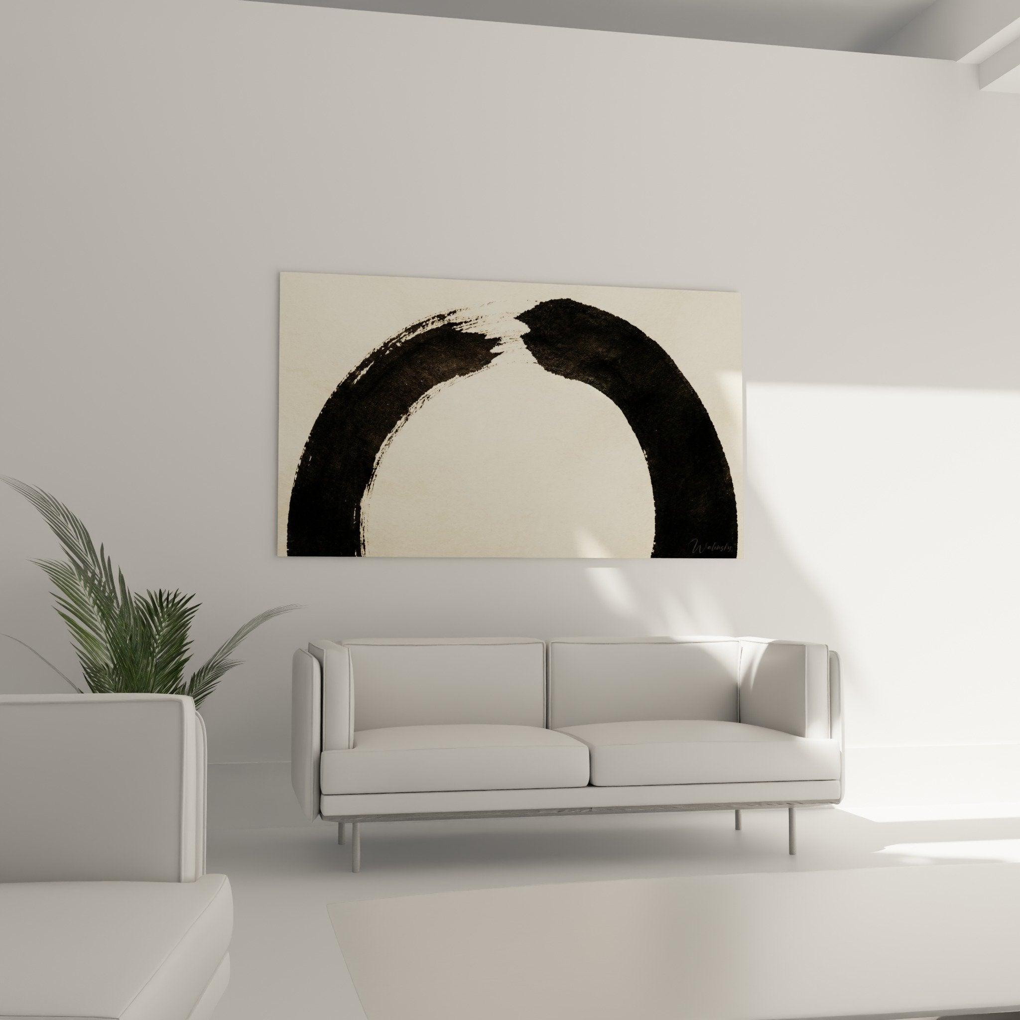 Brush texture detail abstract circle black gray beige contemporary art