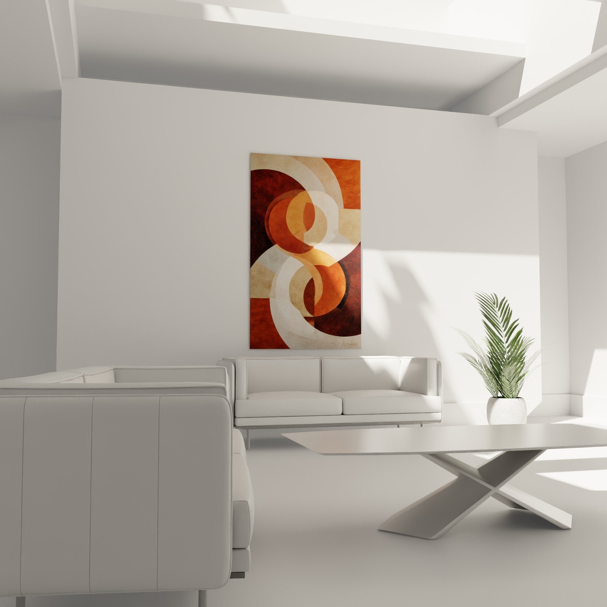 Detail texture craquelée formes circulaires orange bordeaux composition abstraite feng shui