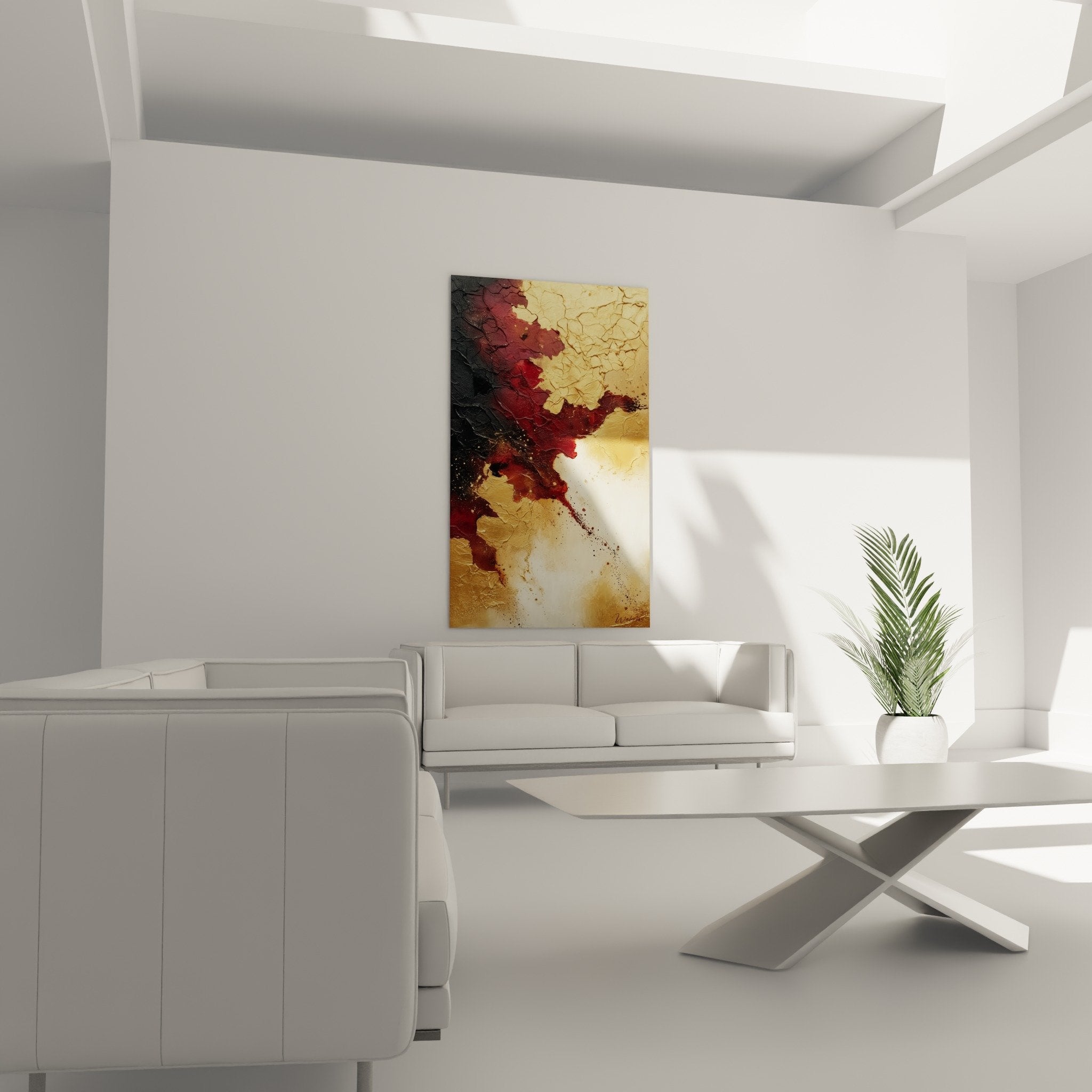 detail texture craquelure tableau abstrait rouge bordeaux or relief matiere feng shui sud feu