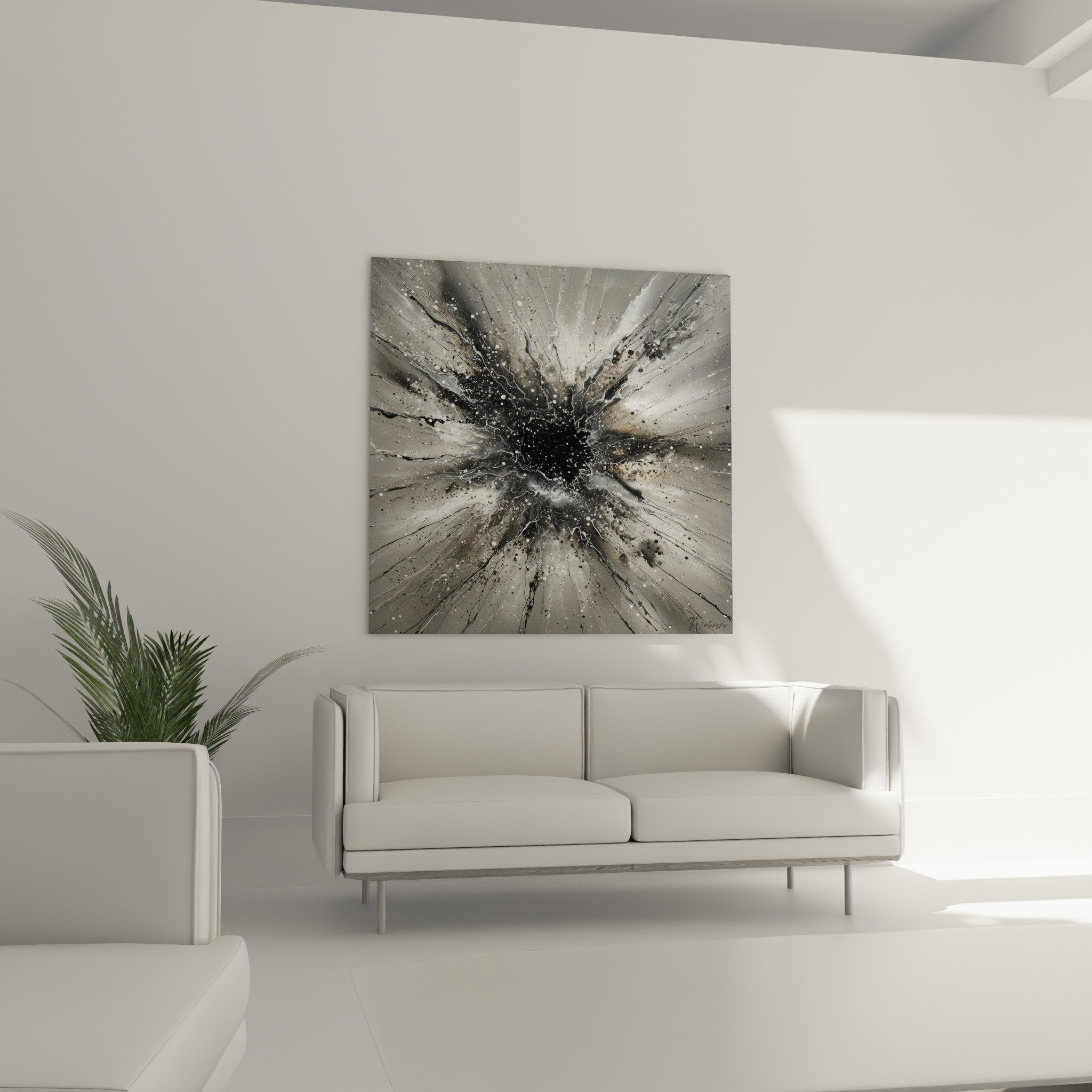 Close-up texture explosive black gray metallic projections material details feng shui wall art
