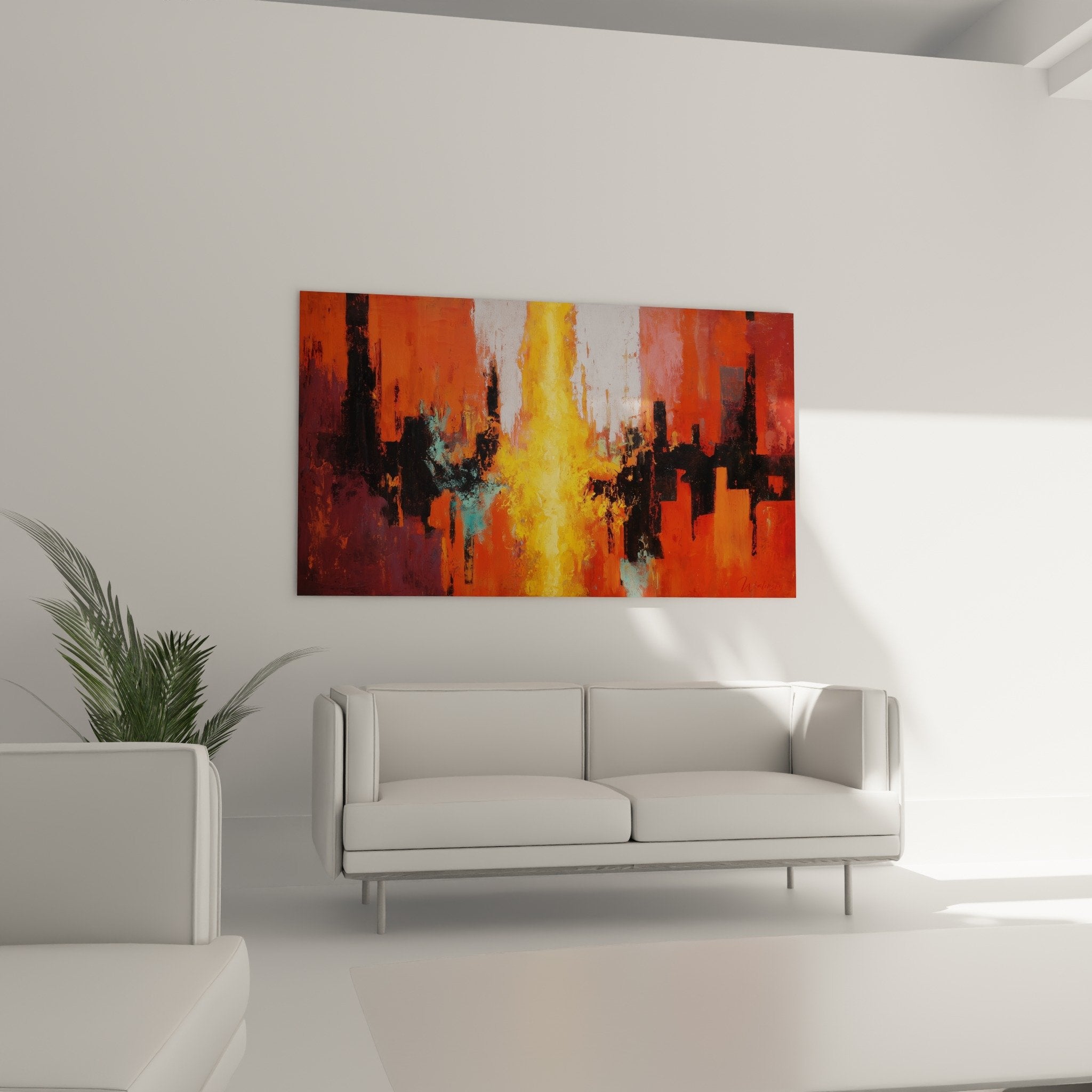 Detail texture peinture abstraite flammes dorees oranges composition urbaine feng shui sud feu