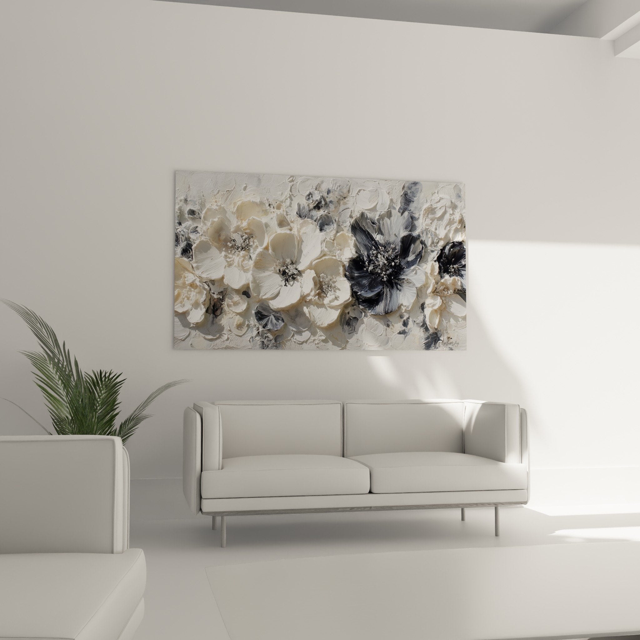 Detailstruktur Impasto Blüten beige grau Relief dicke Farbe Feng Shui Nordwesten