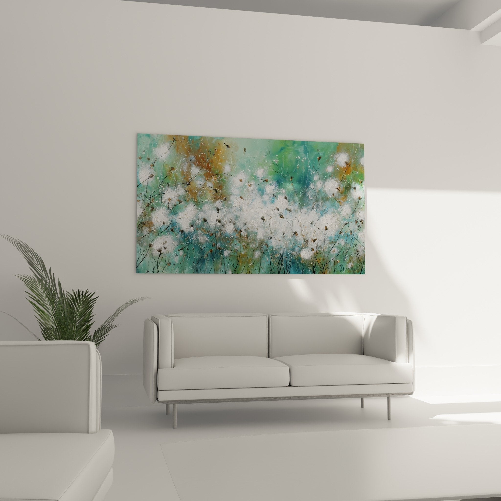 Close-up texture grass artwork white splashes and dark stems misty effect