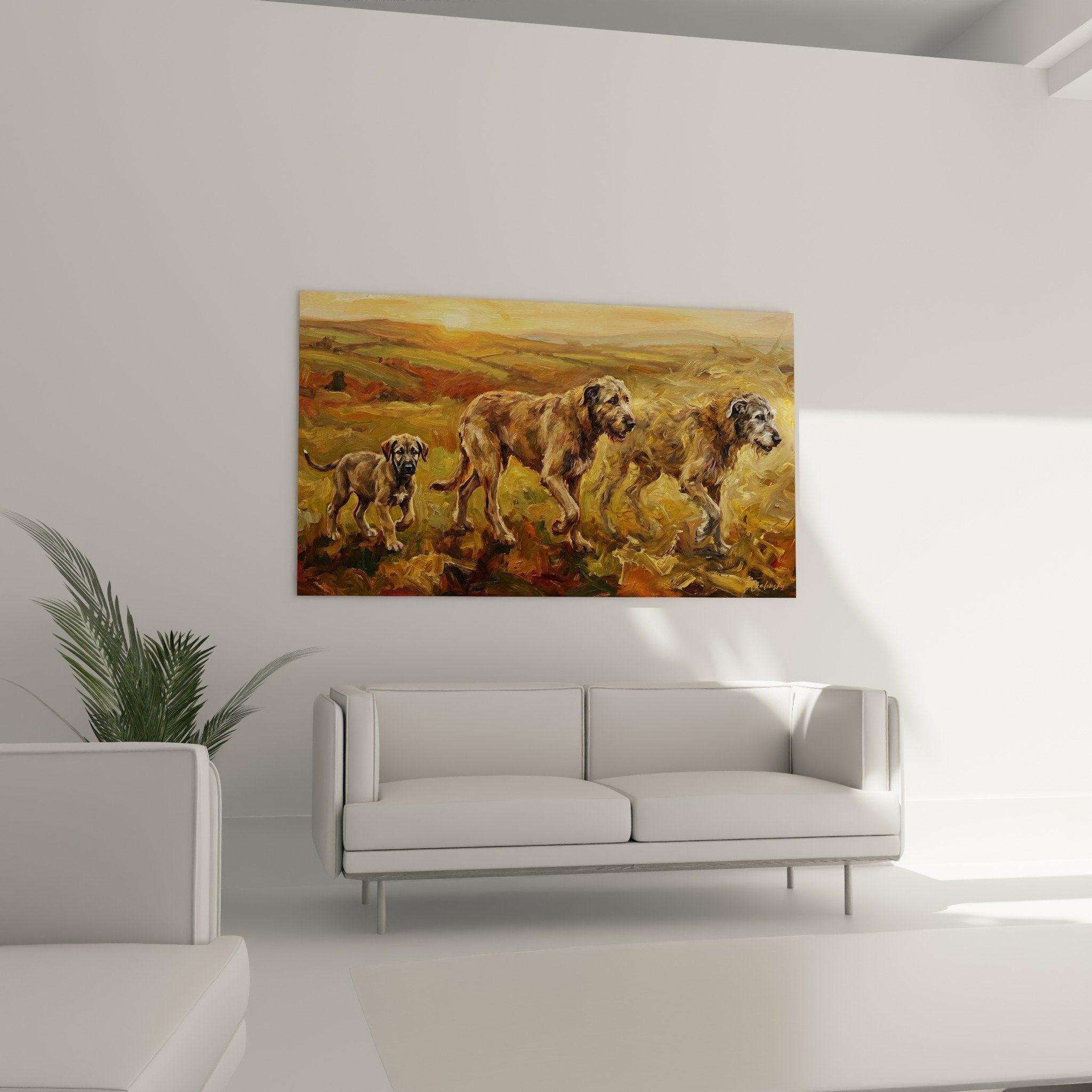 Detail pinceau tableau Irish Wolfhound pelages dores texture artistique