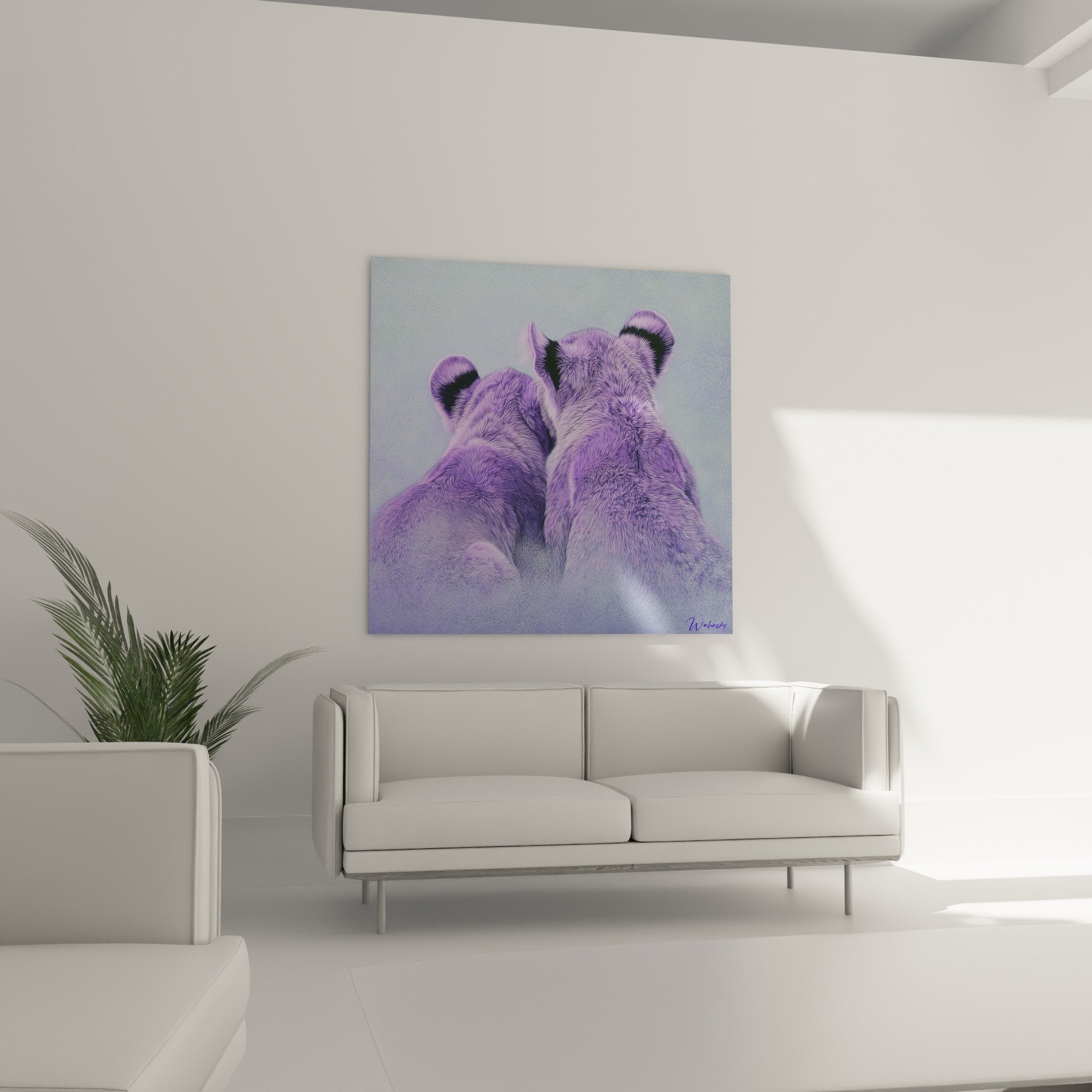 Detail texture lions violets pelage hyperrealiste nuances mauve lavande art animalier stylise