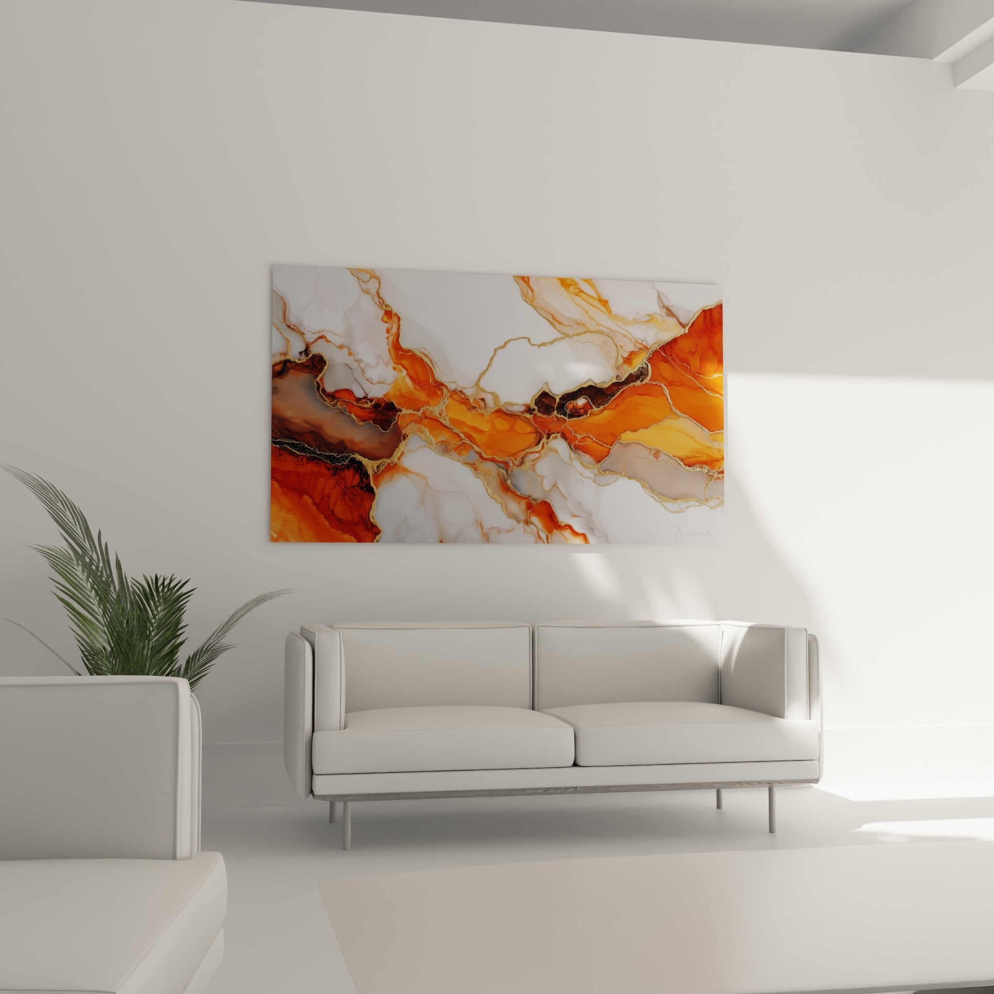 Abstract marble texture detail orange white golden veins fluid art close-up drips
