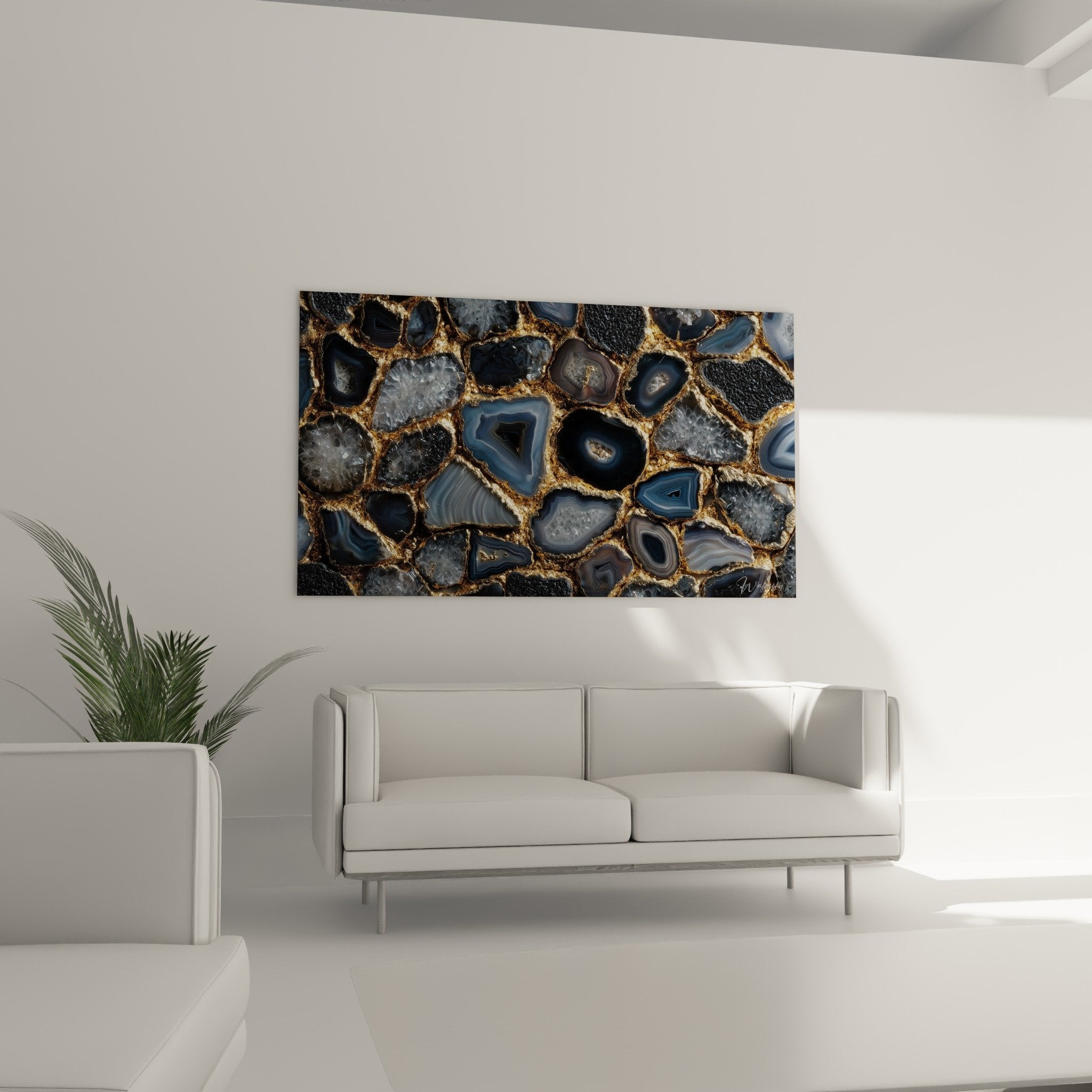detail texture marbre abstrait veines or sur fond bleu profond motifs cristallins gros plan