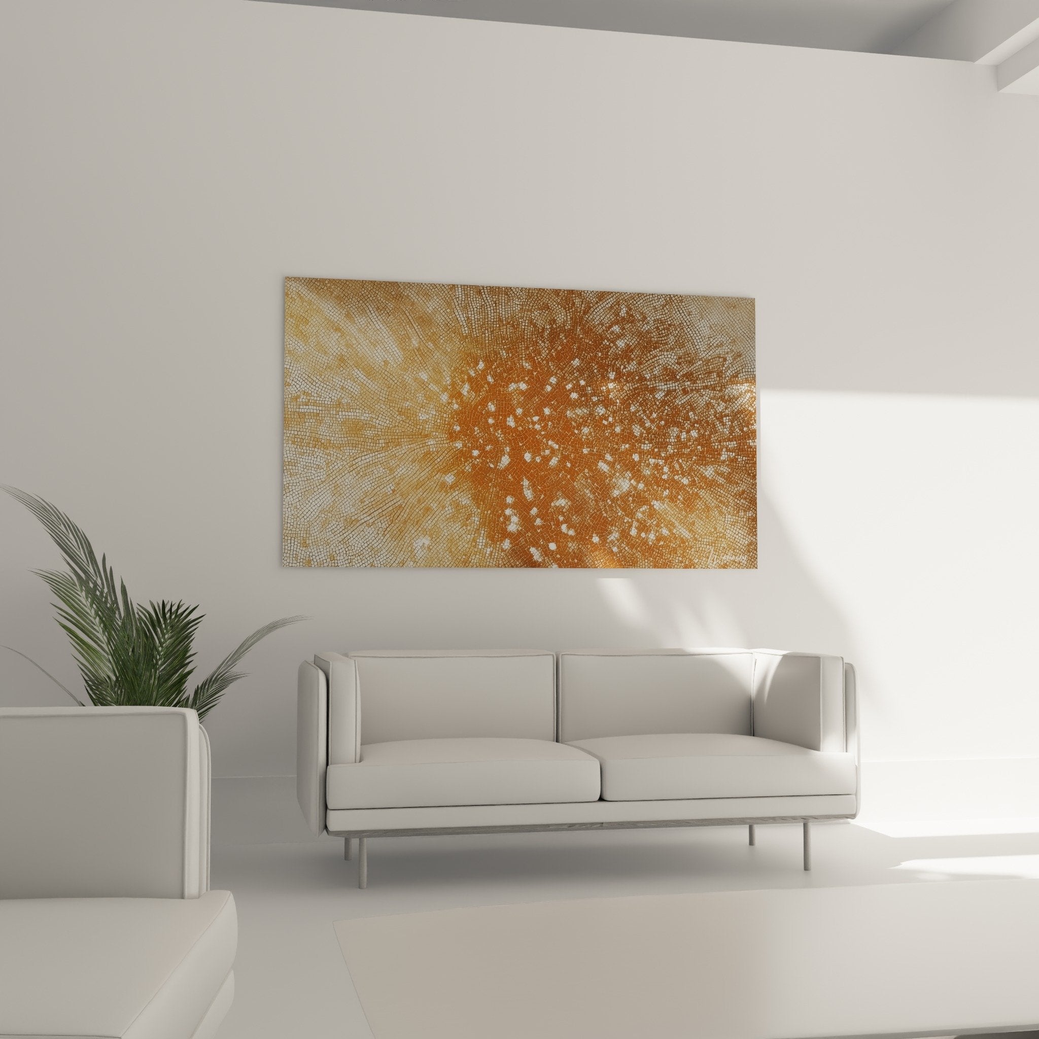 Detailaufnahme goldene Mosaikstruktur geometrische Tessellationen islamische Kunst orange Kupfer Lichtreflexe