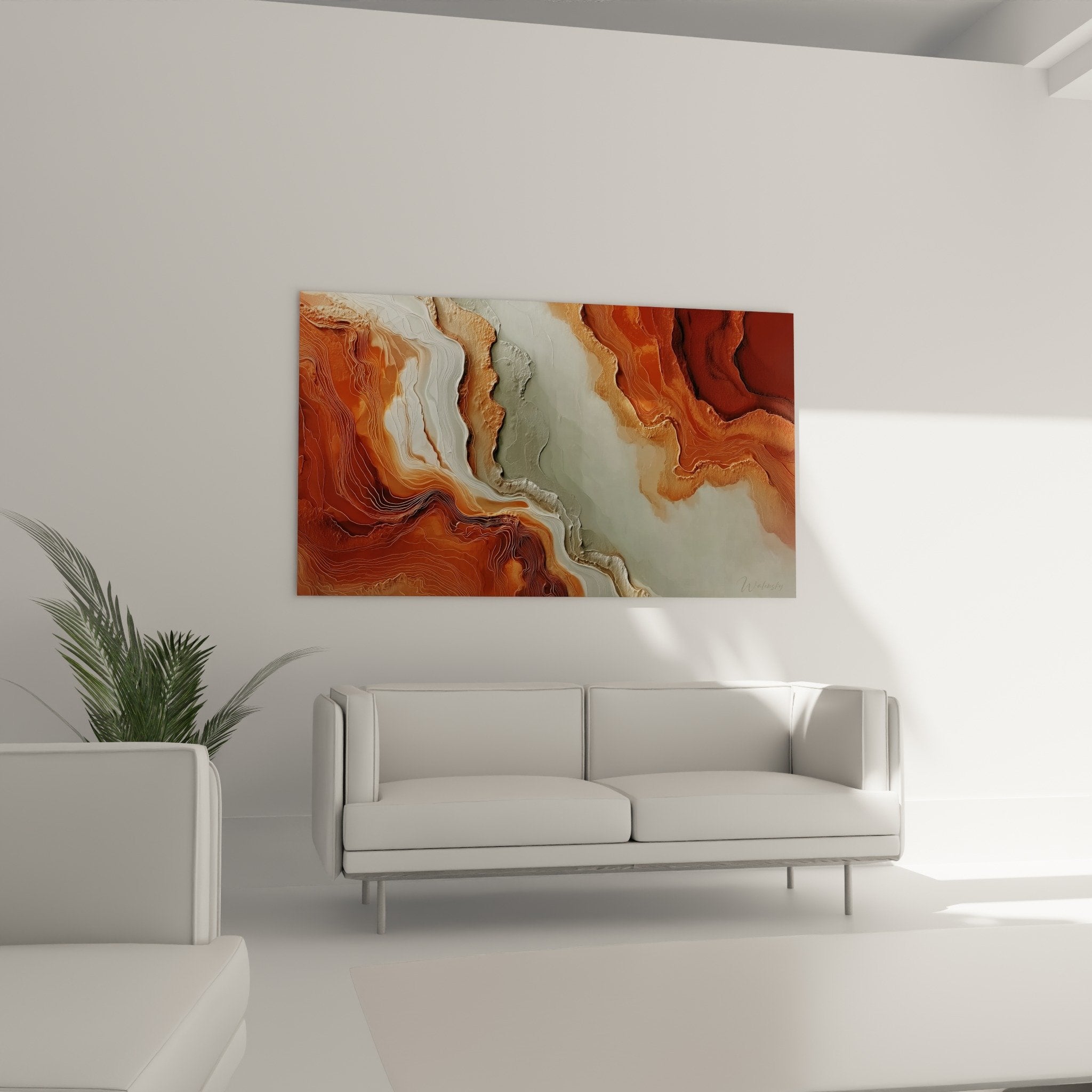 Detail texture ondulations abstraites orange cuivre gris matiere fluide feng shui terre